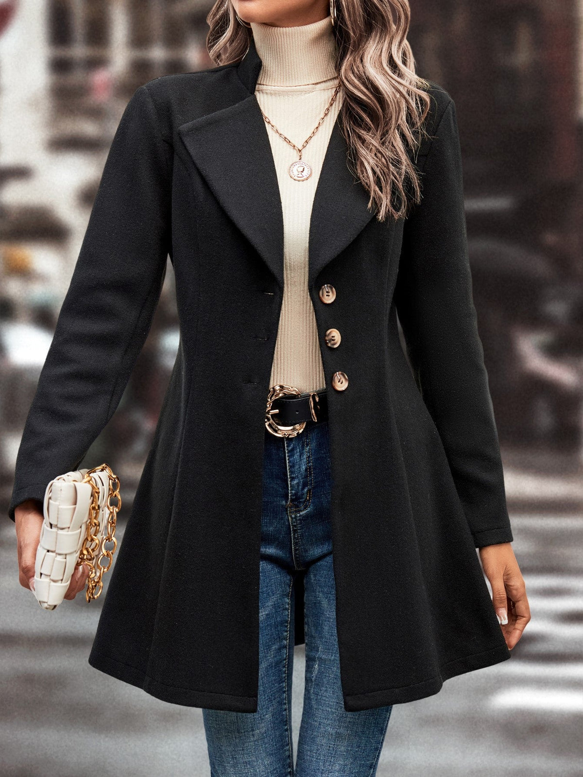 Cappotto In Lana Casual Colletto A Stelo Tinta Unita Per L'Autunno E L'Inverno