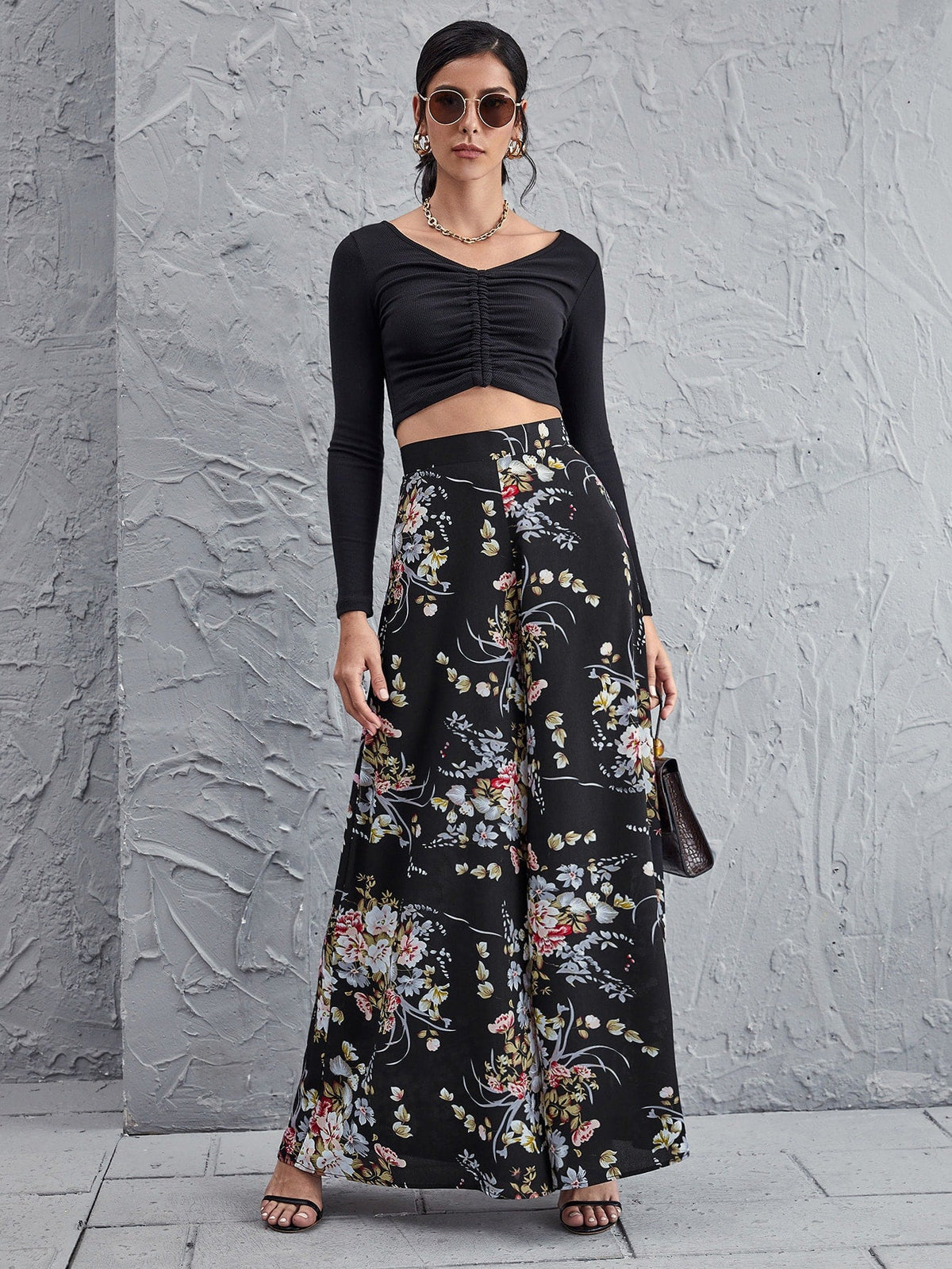 Pantaloni Cerniera Floreale Bohemien