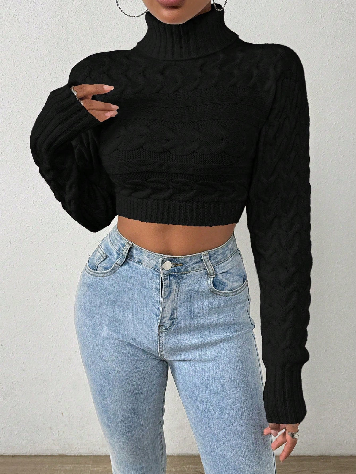 Maglione Crop Collo Alto Da Donna