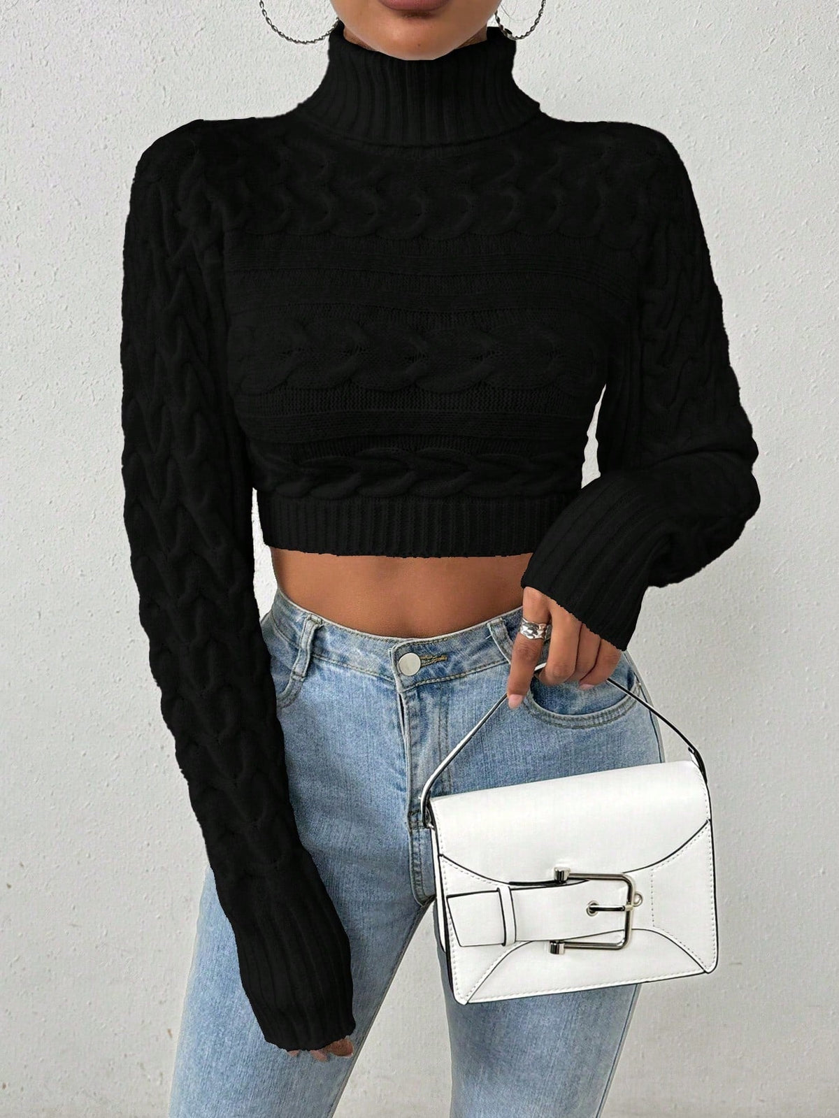 Maglione Crop Collo Alto Da Donna