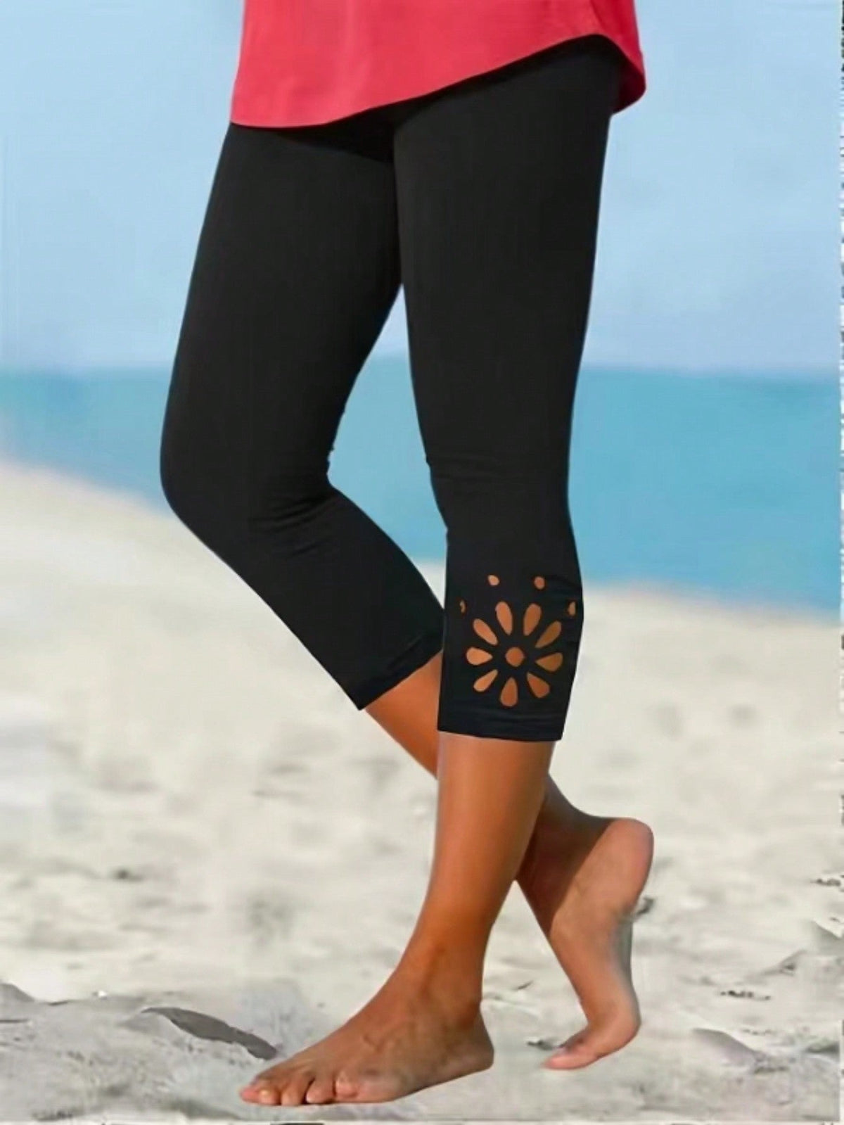 Leggings versatili e aderenti in tinta unita per signore, adatti all'uso quotidiano - Capris a vita alta aderenti e versatili, comodi e elastici
