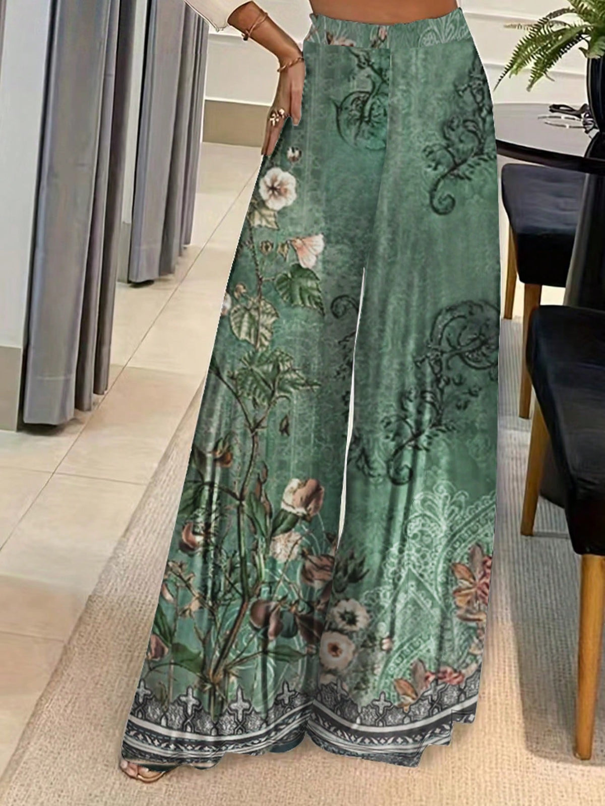 Eleganti Pantaloni Larghi Stampati Con Geometrie In Vestibilitˆ Ampia, Pantaloni Alla Moda