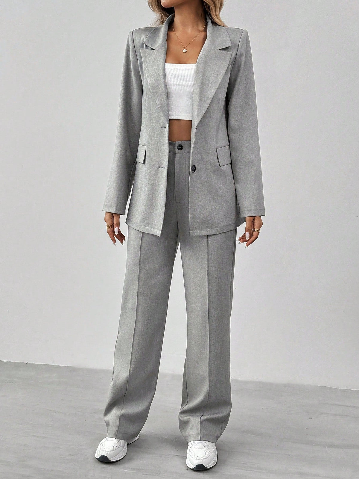Blazer Con Collo A Bavero Solido E Pantaloni Da Completo Da Lavoro