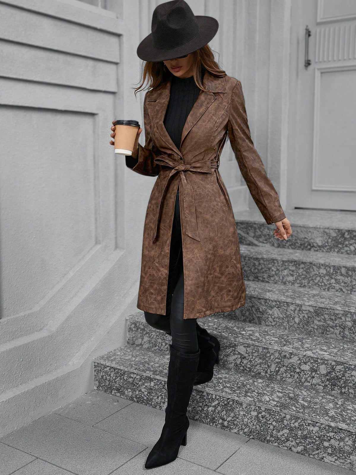 Cappotto elegante con bavero e maniche lunghe da donna per primavera e autunno