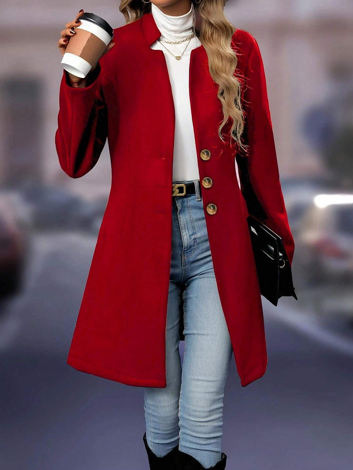Cappotto in misto lana elegante e alla moda di media lunghezza, adatto per autunno e inverno, da donna