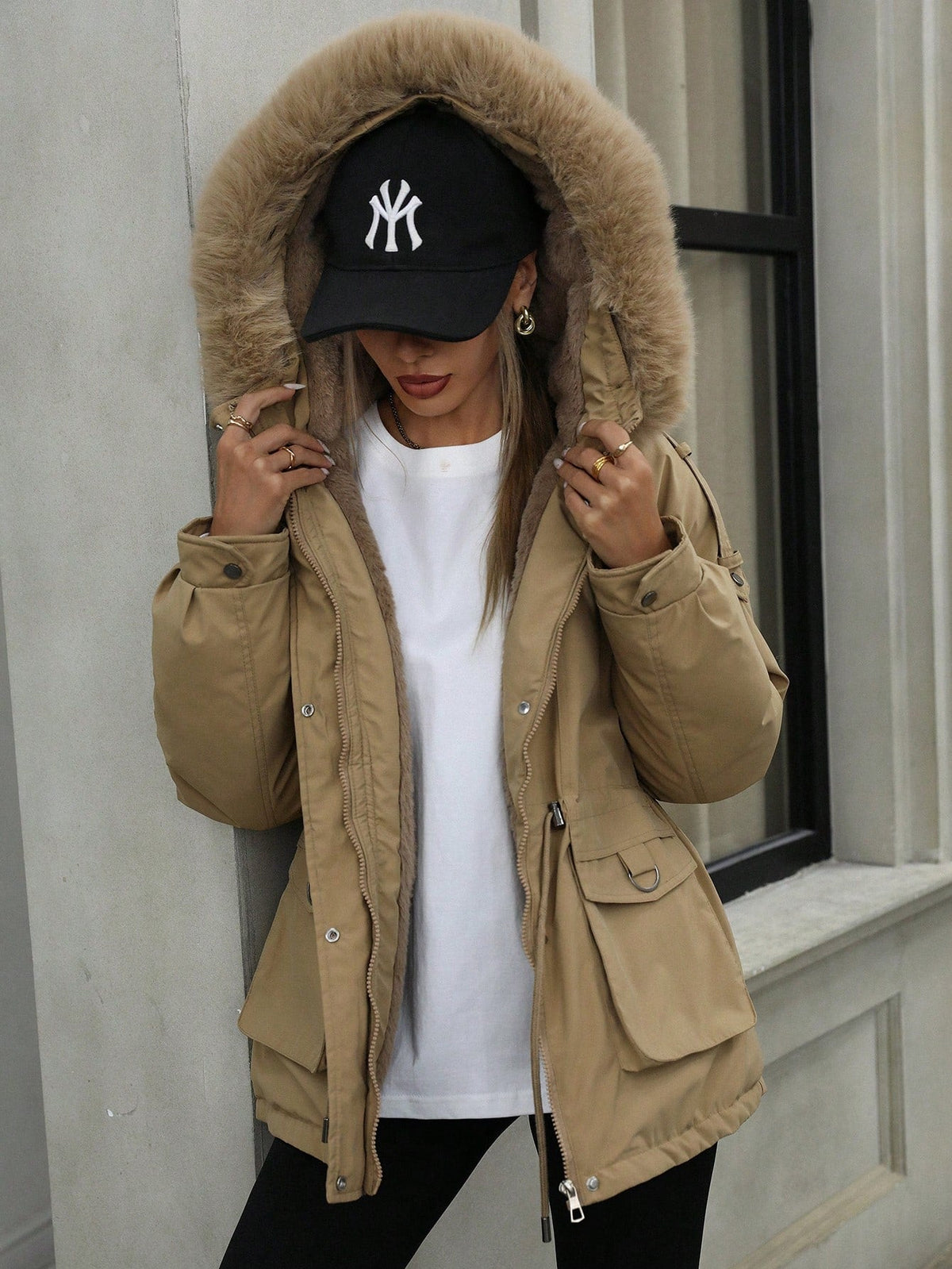 Parka con imbottitura oversize da donna, fodera in pile spesso, di media lunghezza, invernale