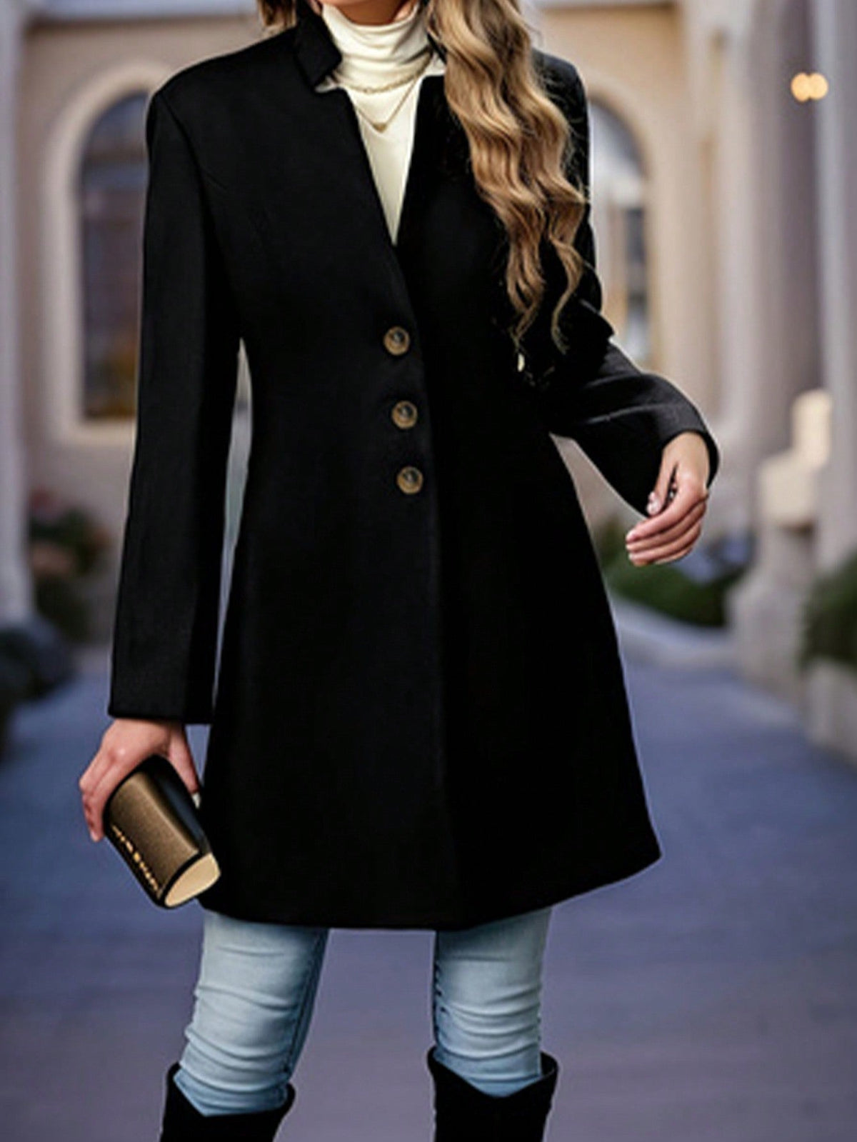 Cappotto elegante da pendolare in lana a tinta unita, monopetto, a maniche lunghe, per autunno/inverno, adatto alle donne