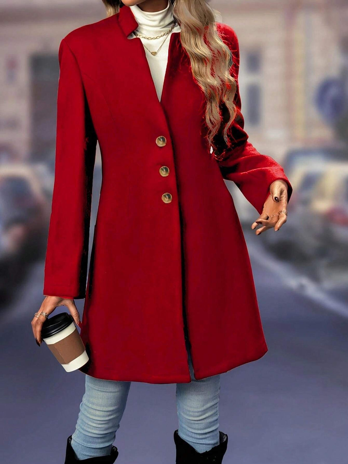 Cappotto in misto lana elegante e alla moda di media lunghezza, adatto per autunno e inverno, da donna