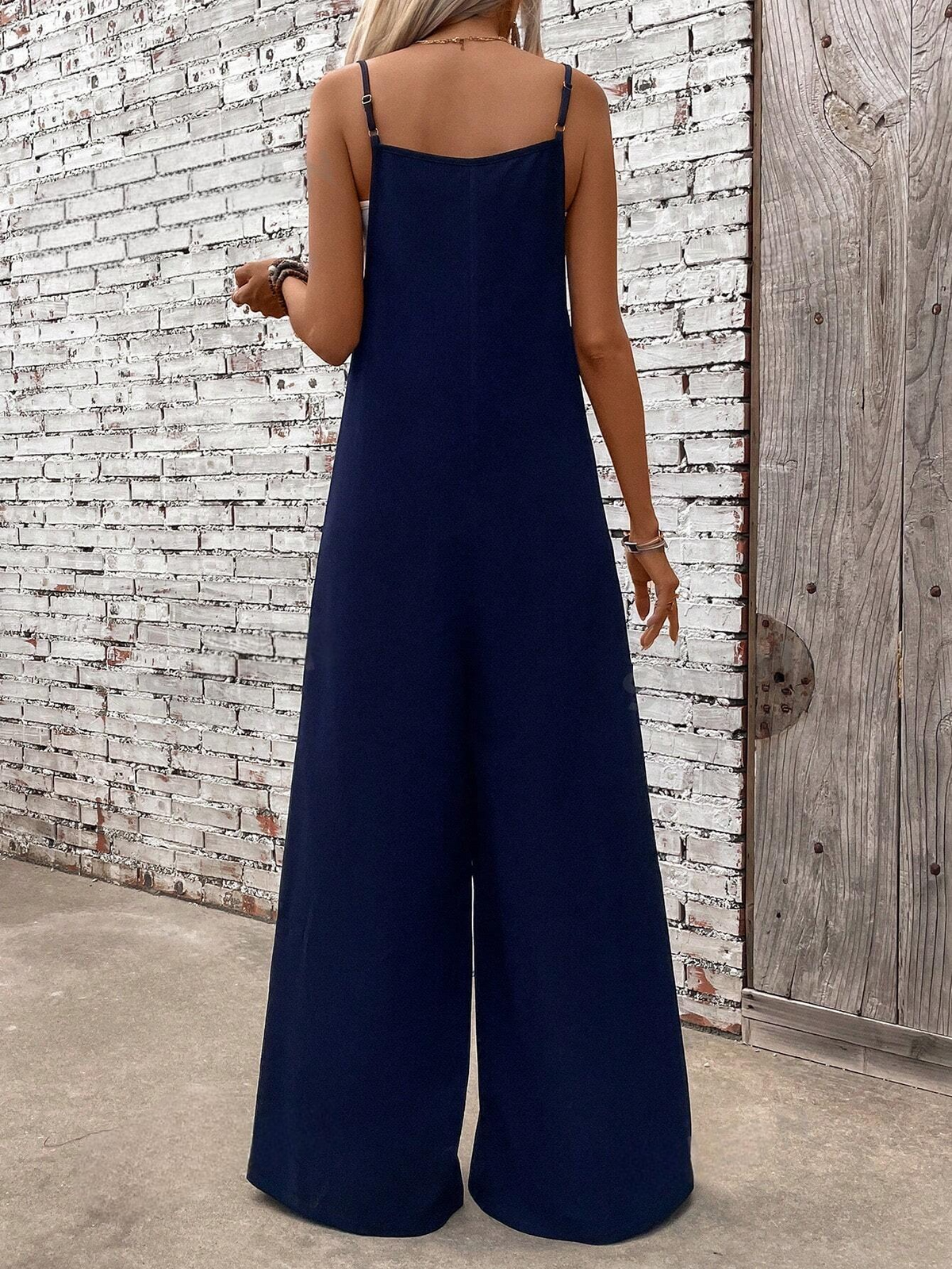 Salopette donna elegante semplice a colori solidi e larga con spalline sottili per l'estate