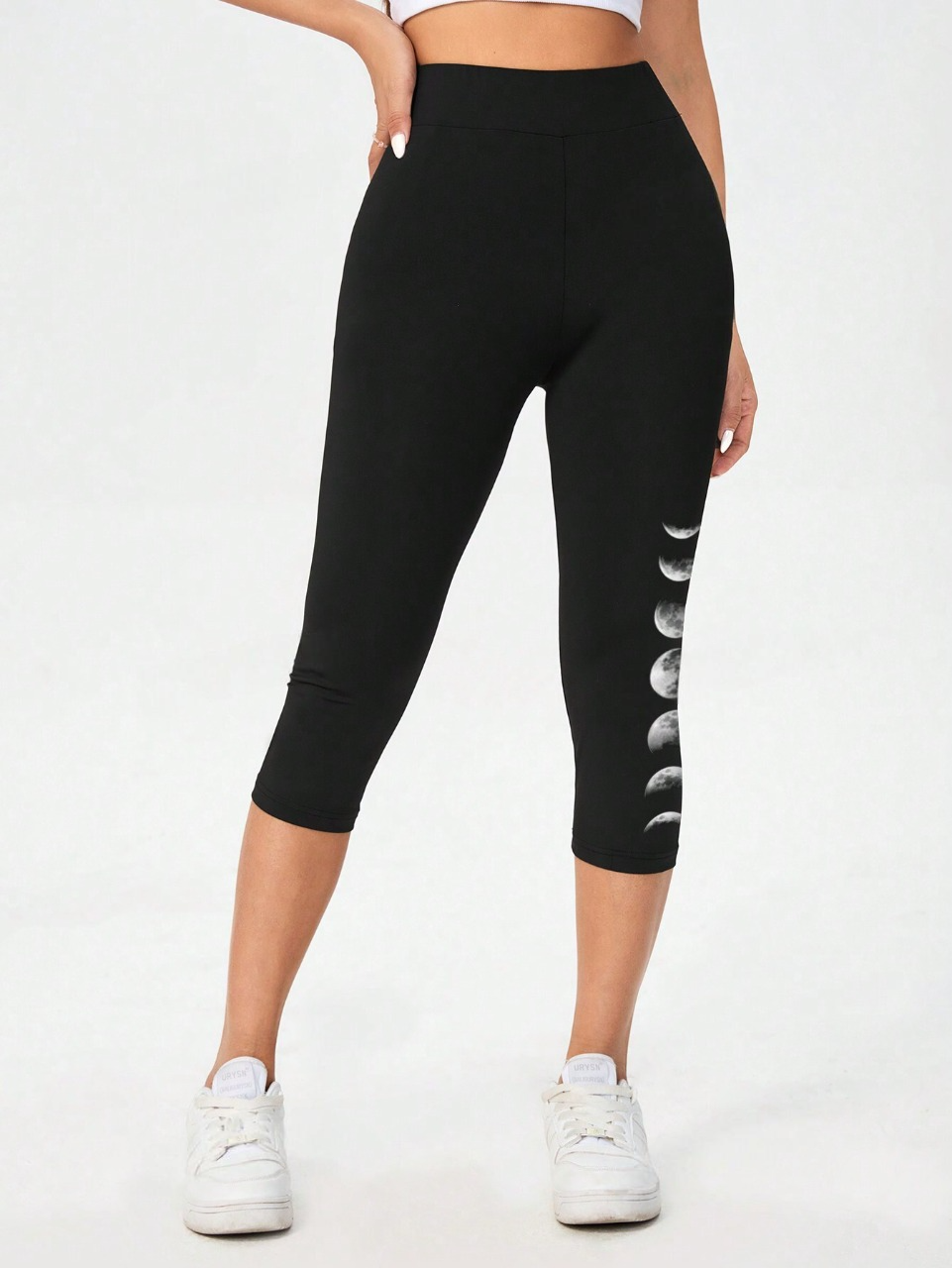 Leggings estivi sportivi a sette punti da donna, lavorati a maglia con motivo a luna e aderenti