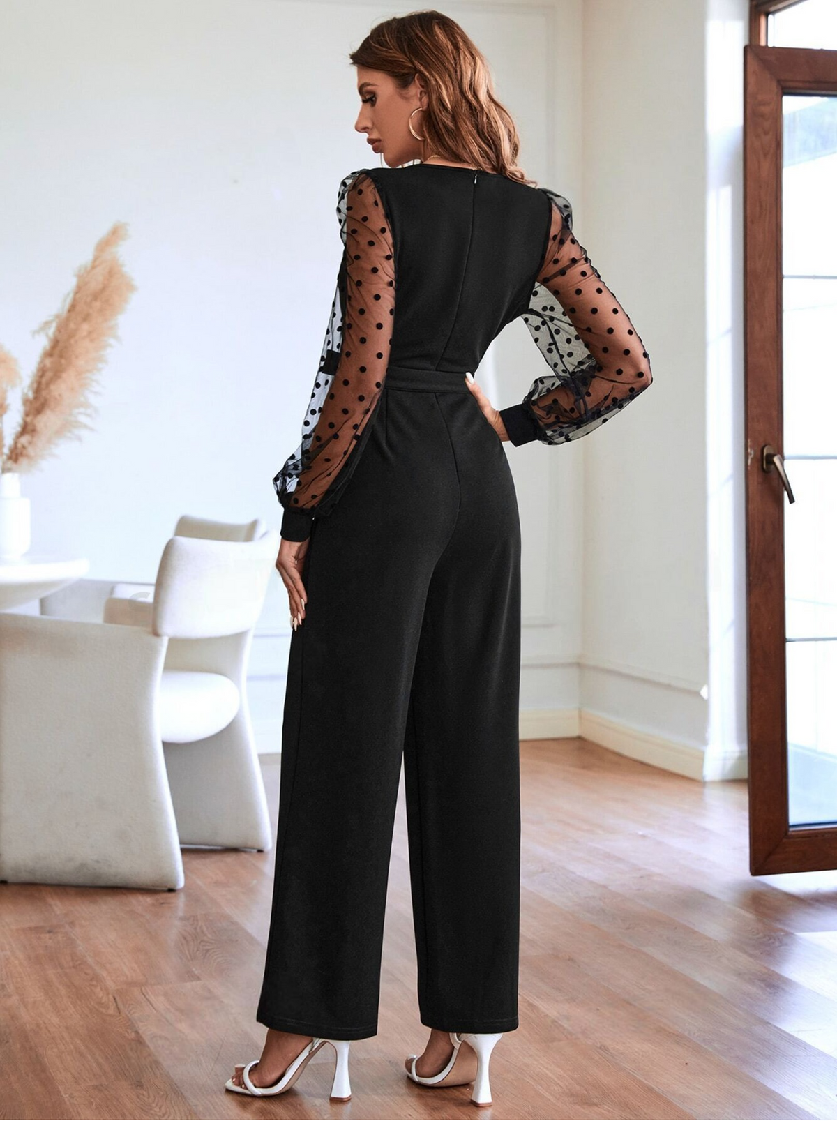 Jumpsuit in tulle manica a lanterna con cintura