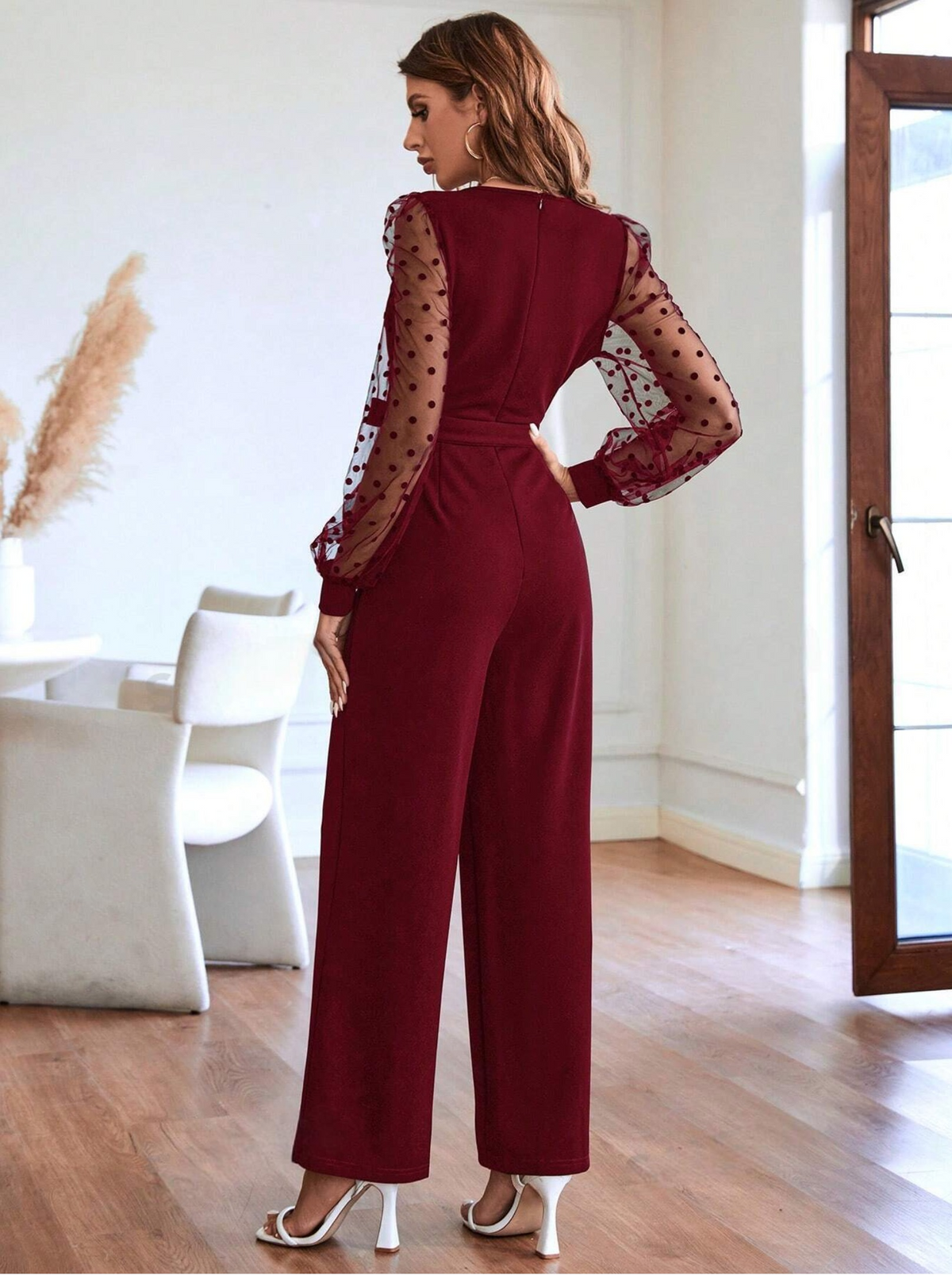 Jumpsuit in tulle manica a lanterna con cintura