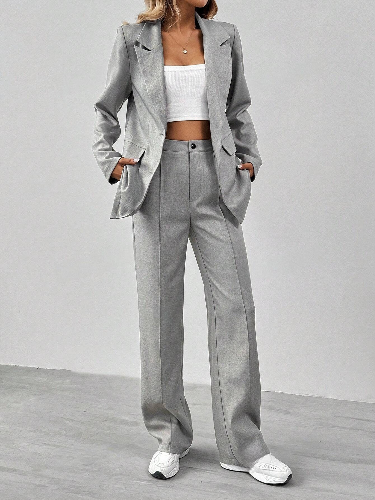 Blazer Con Collo A Bavero Solido E Pantaloni Da Completo Da Lavoro