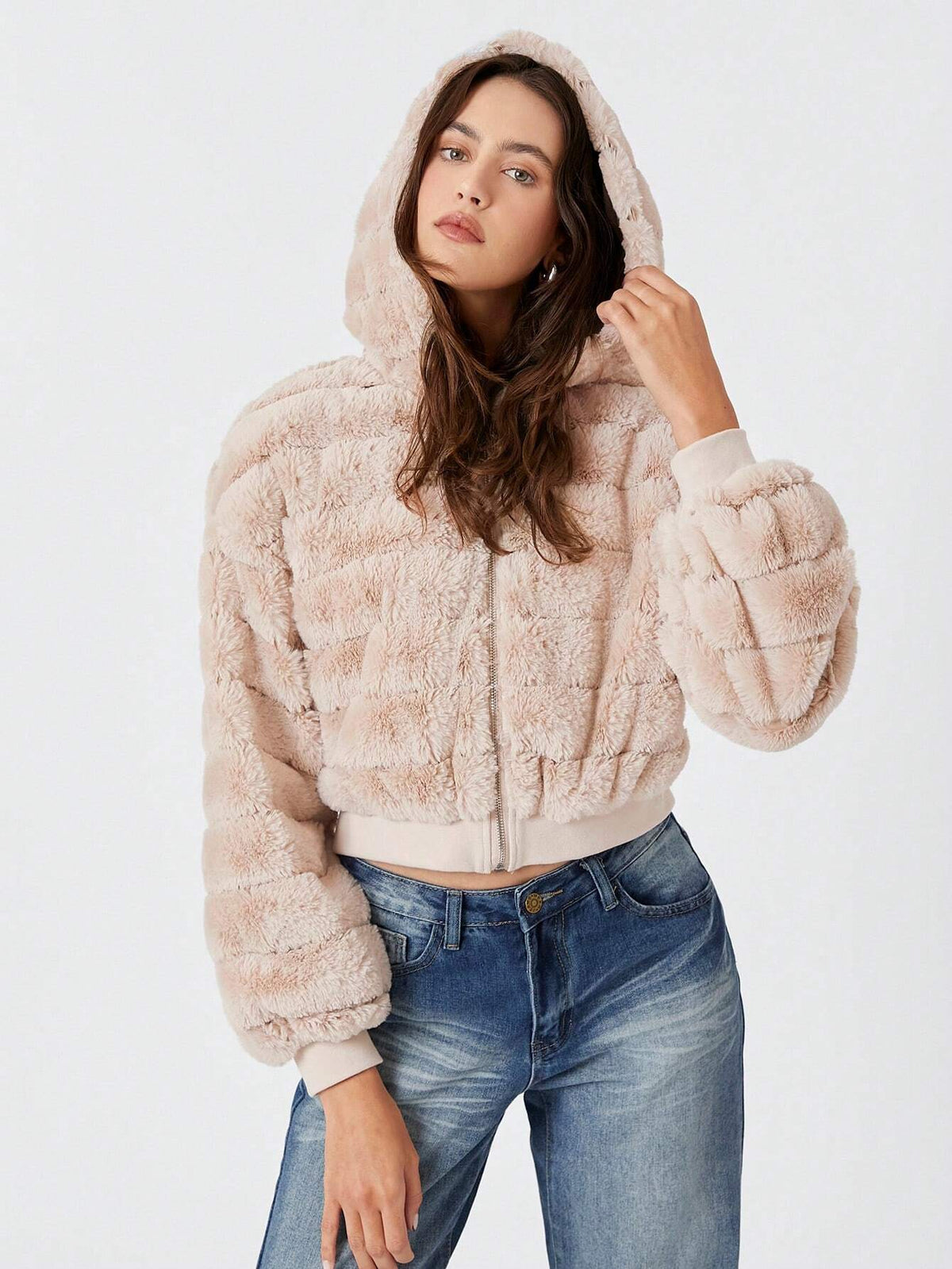 Cappotto con zip con cappuccio morbido