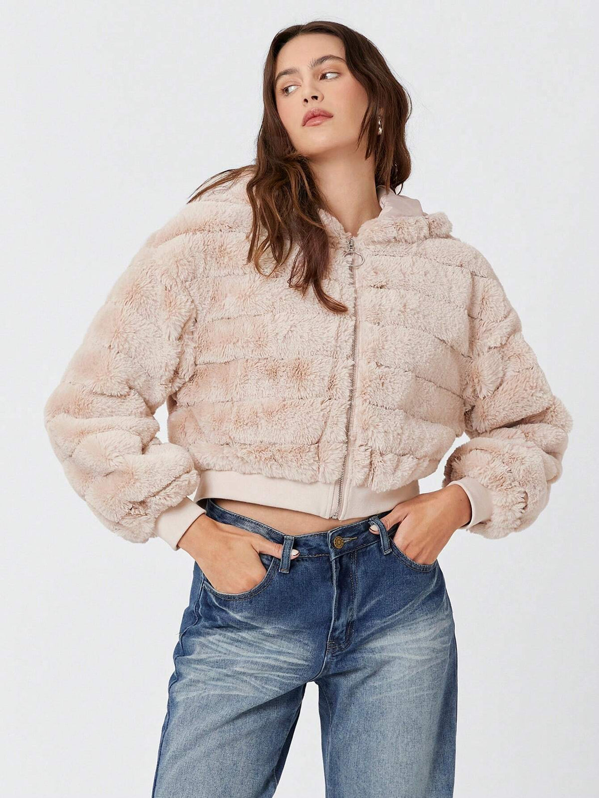 Cappotto con zip con cappuccio morbido