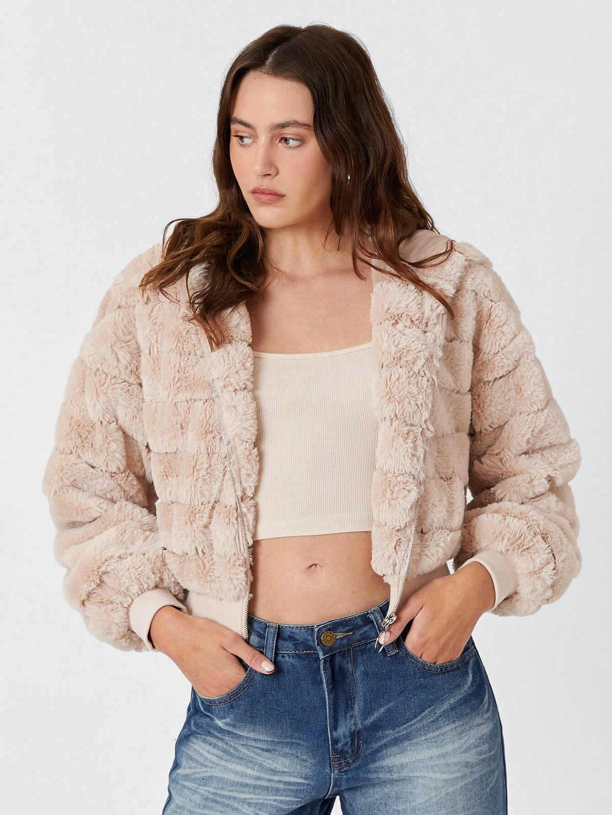 Cappotto con zip con cappuccio morbido