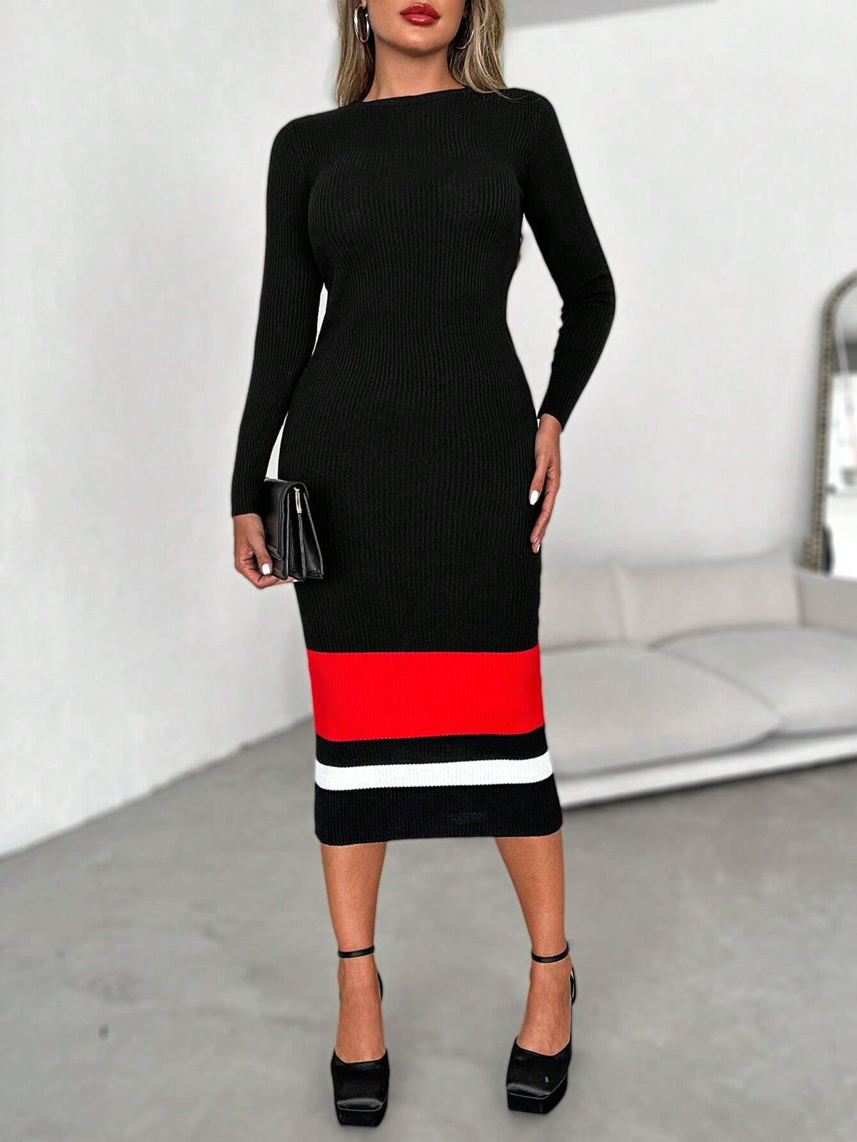 Abito aderente in maglia colorblock