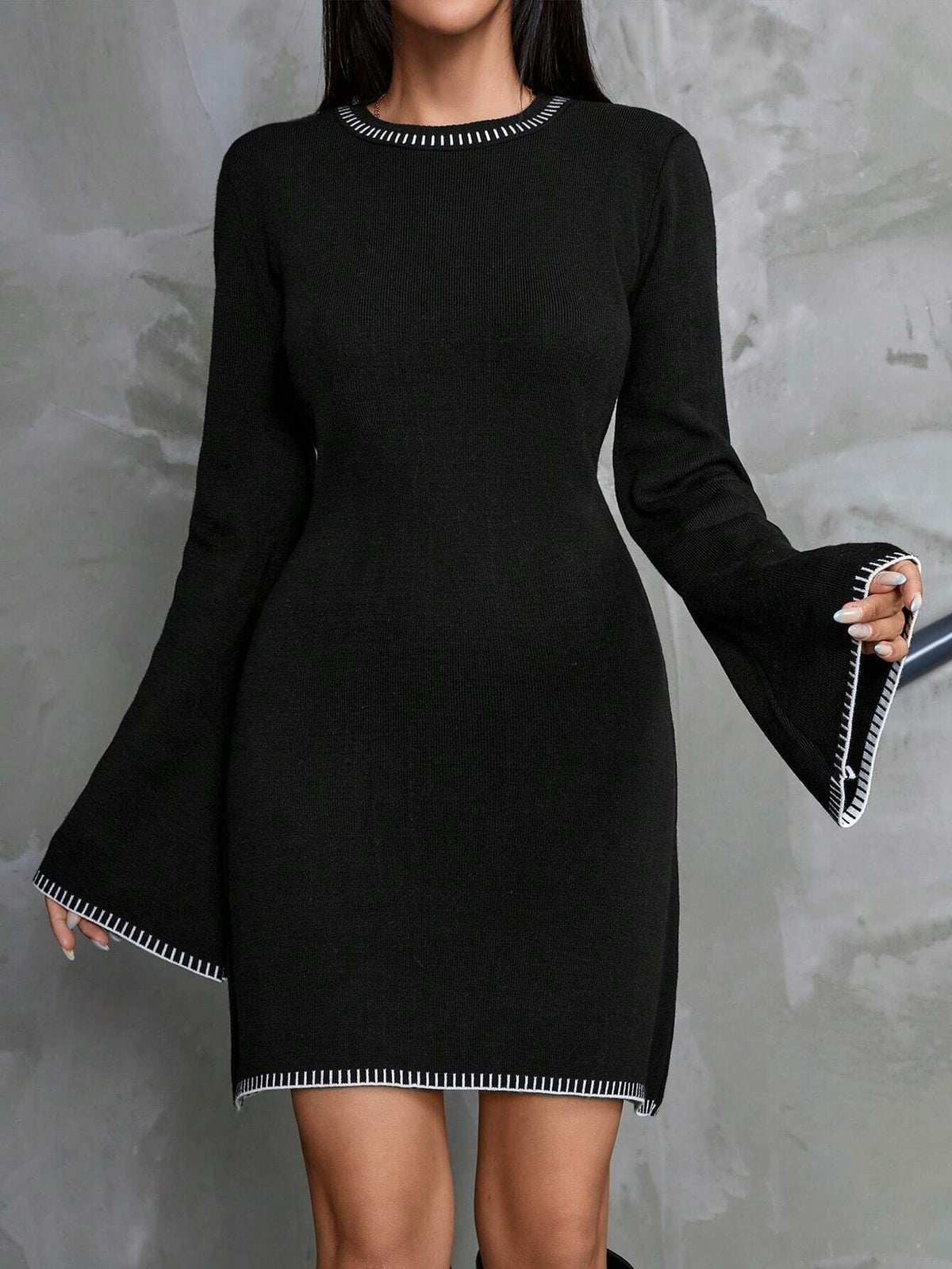 Abito maglione a blocchi di colore donna con bordi a righe