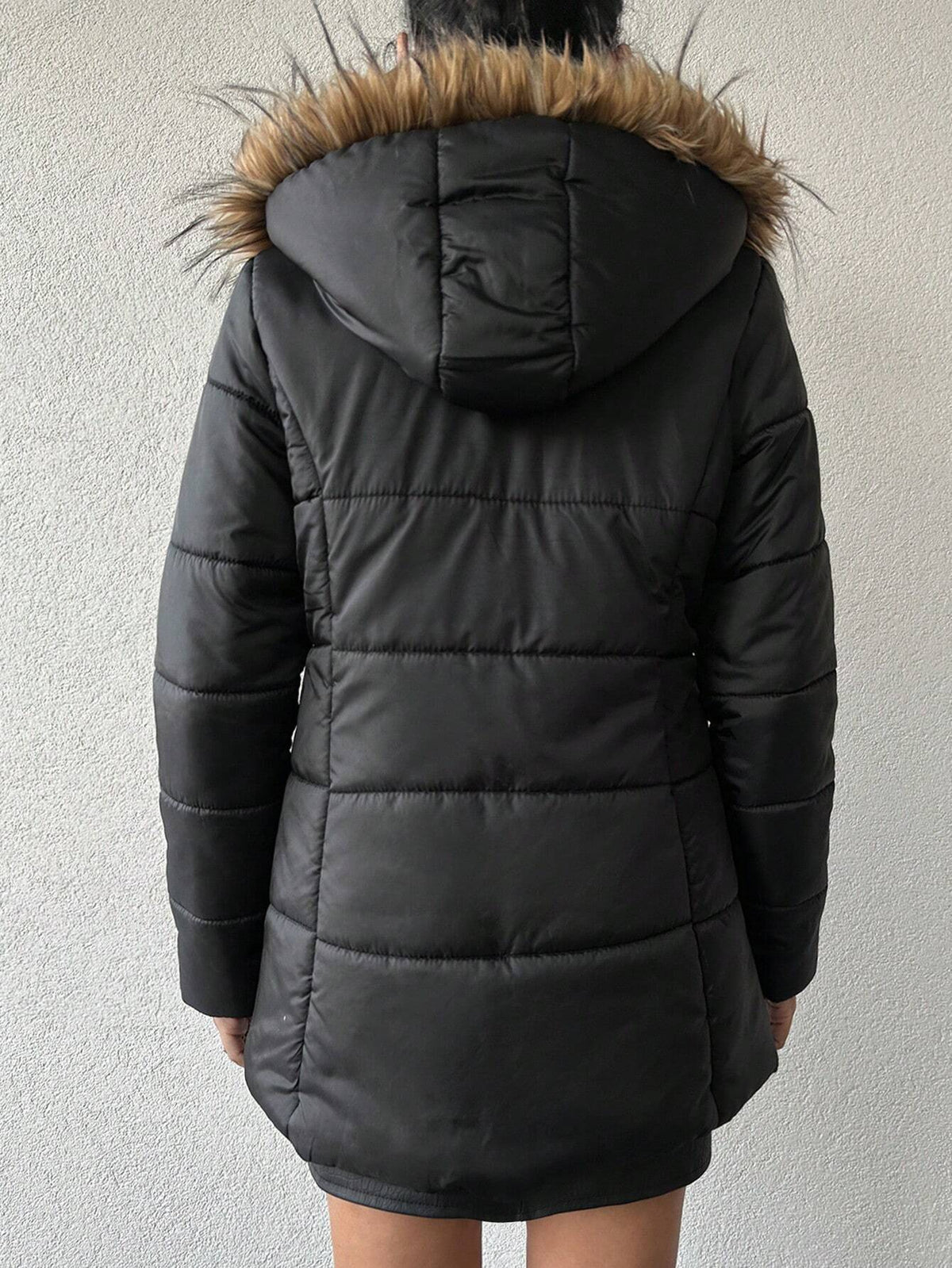 Cappotto Imbottito Con Cappuccio Con Zip Frontale Da Donna E Bordo In Peluche