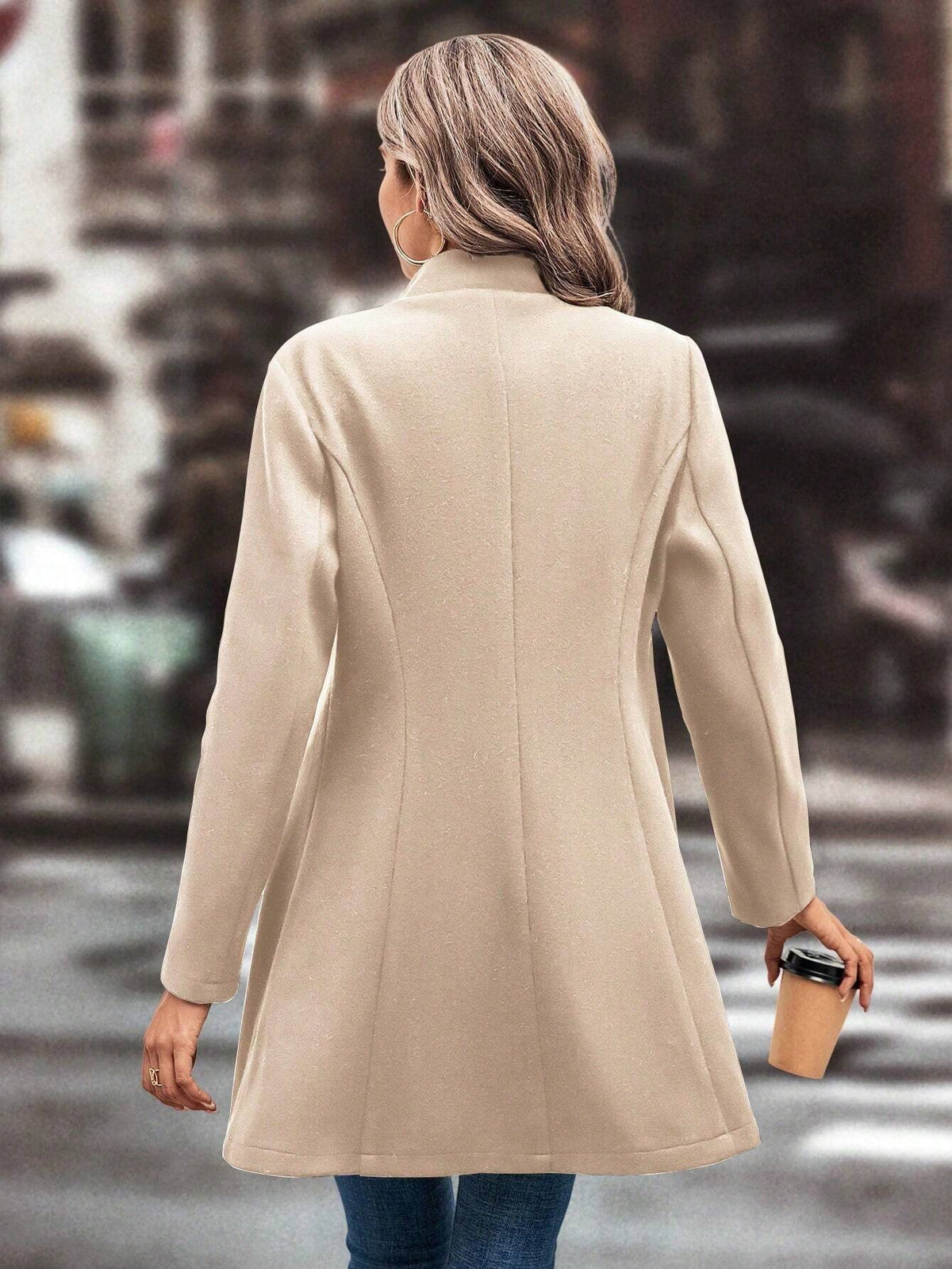 Cappotto In Lana Casual Colletto A Stelo Tinta Unita Per L'Autunno E L'Inverno