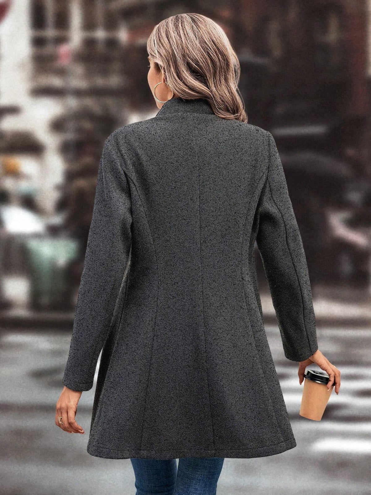 Cappotto In Lana Casual Colletto A Stelo Tinta Unita Per L'Autunno E L'Inverno