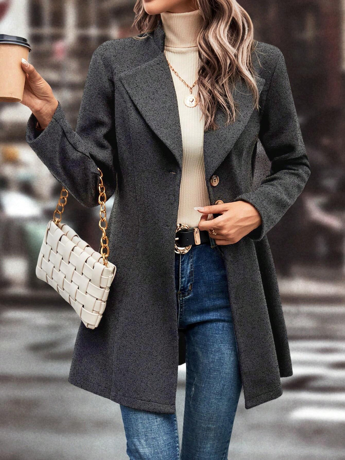 Cappotto In Lana Casual Colletto A Stelo Tinta Unita Per L'Autunno E L'Inverno