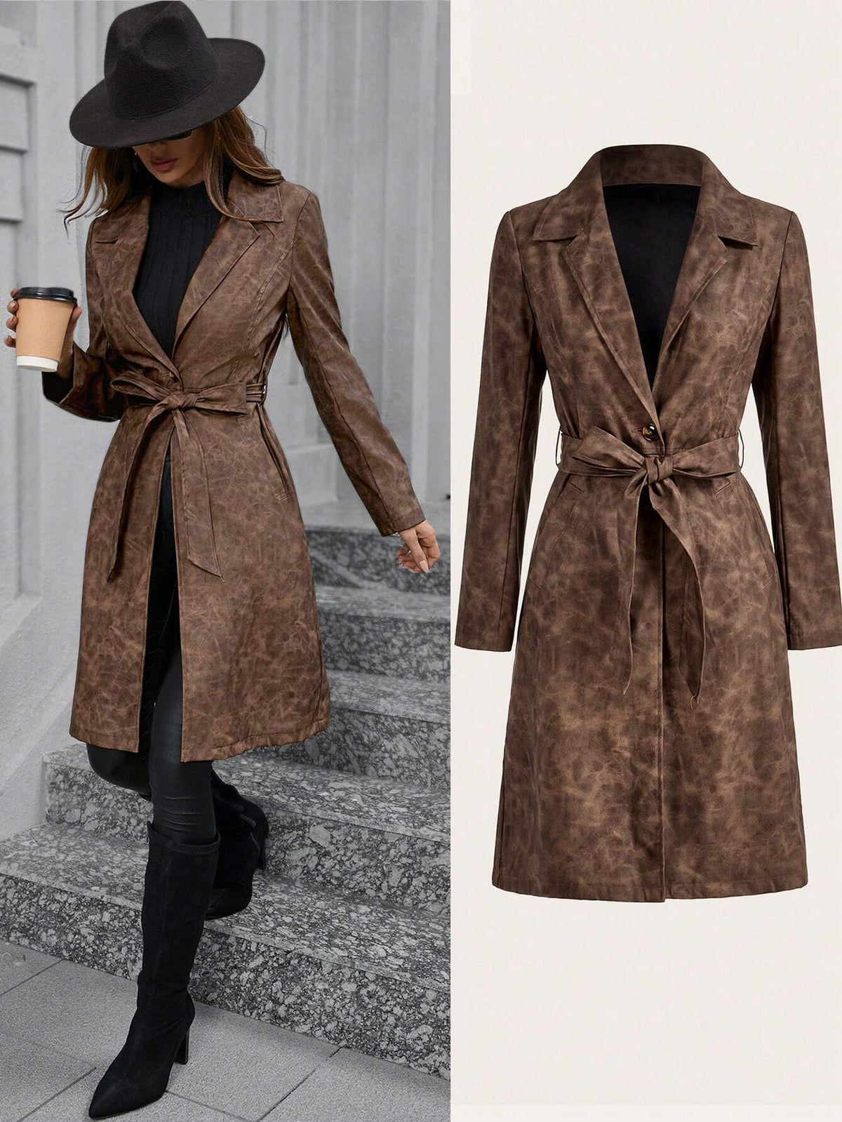 Cappotto elegante con bavero e maniche lunghe da donna per primavera e autunno