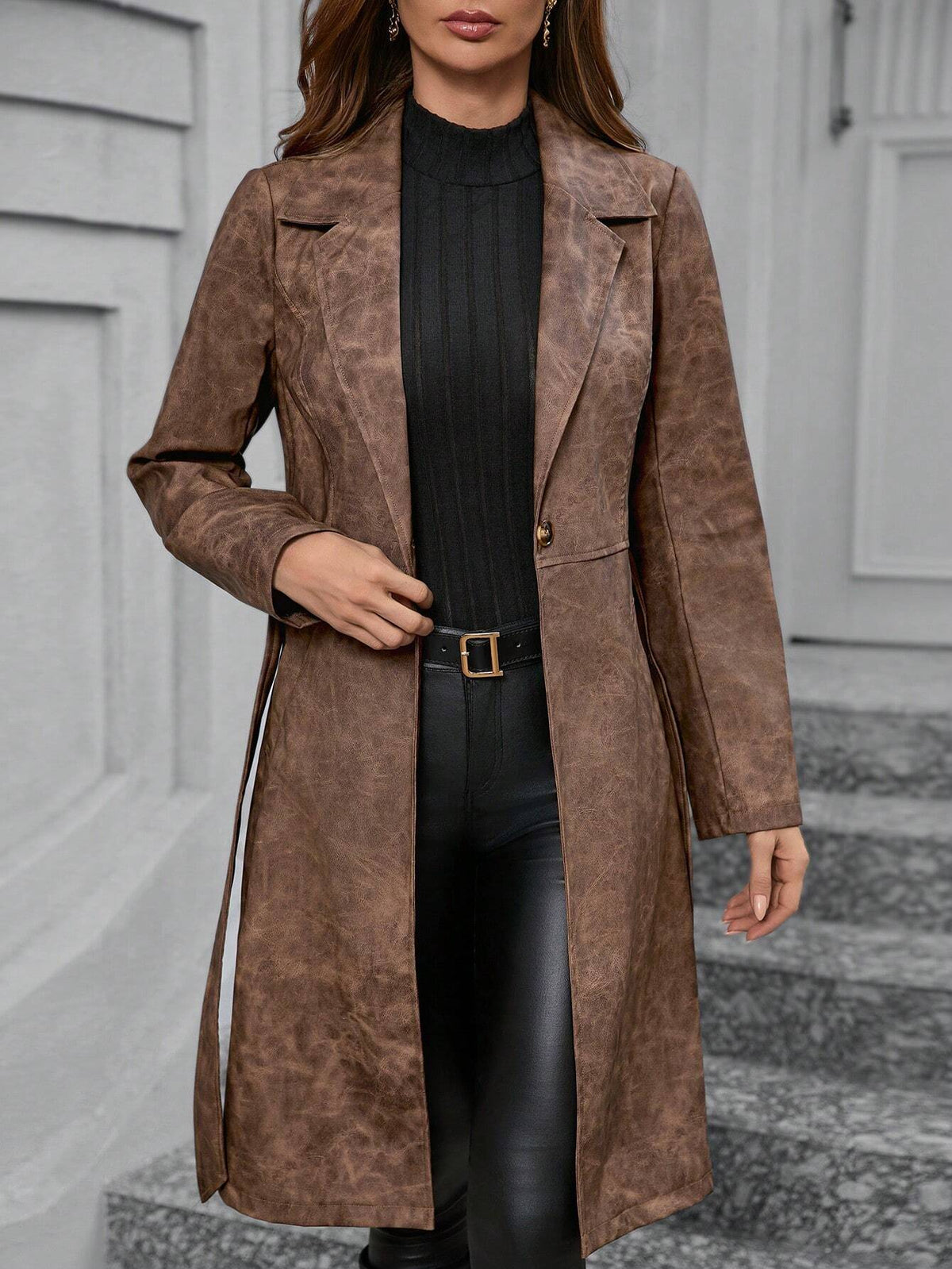 Cappotto elegante con bavero e maniche lunghe da donna per primavera e autunno