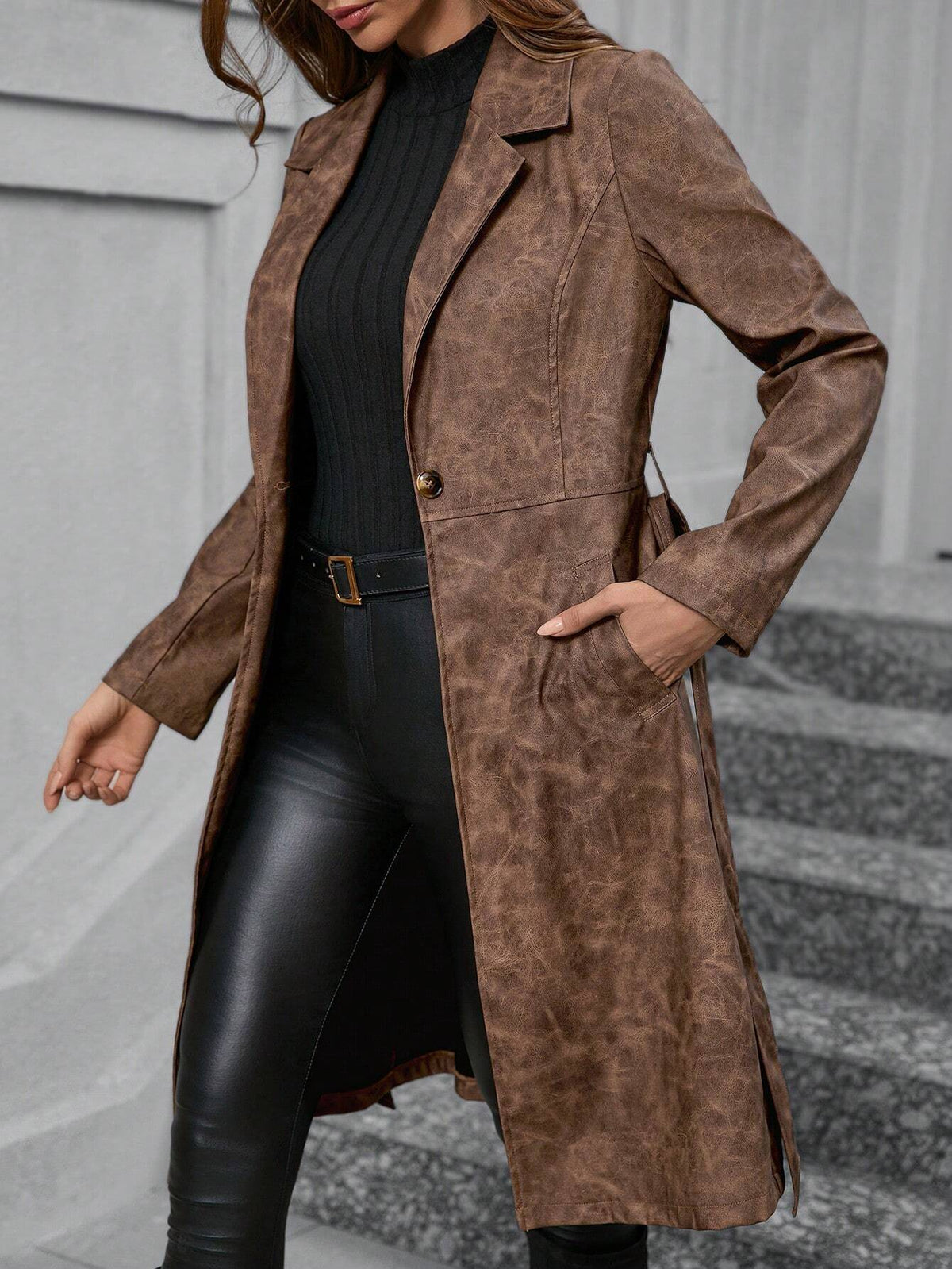 Cappotto elegante con bavero e maniche lunghe da donna per primavera e autunno