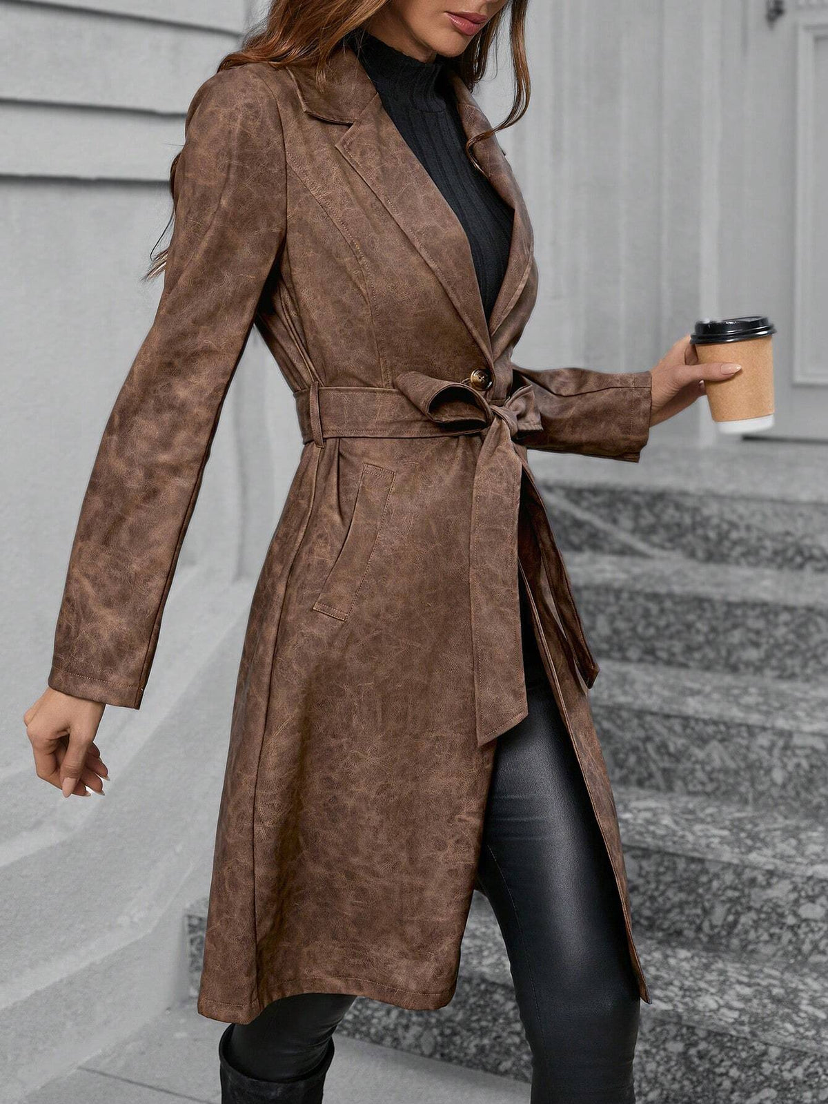 Cappotto elegante con bavero e maniche lunghe da donna per primavera e autunno