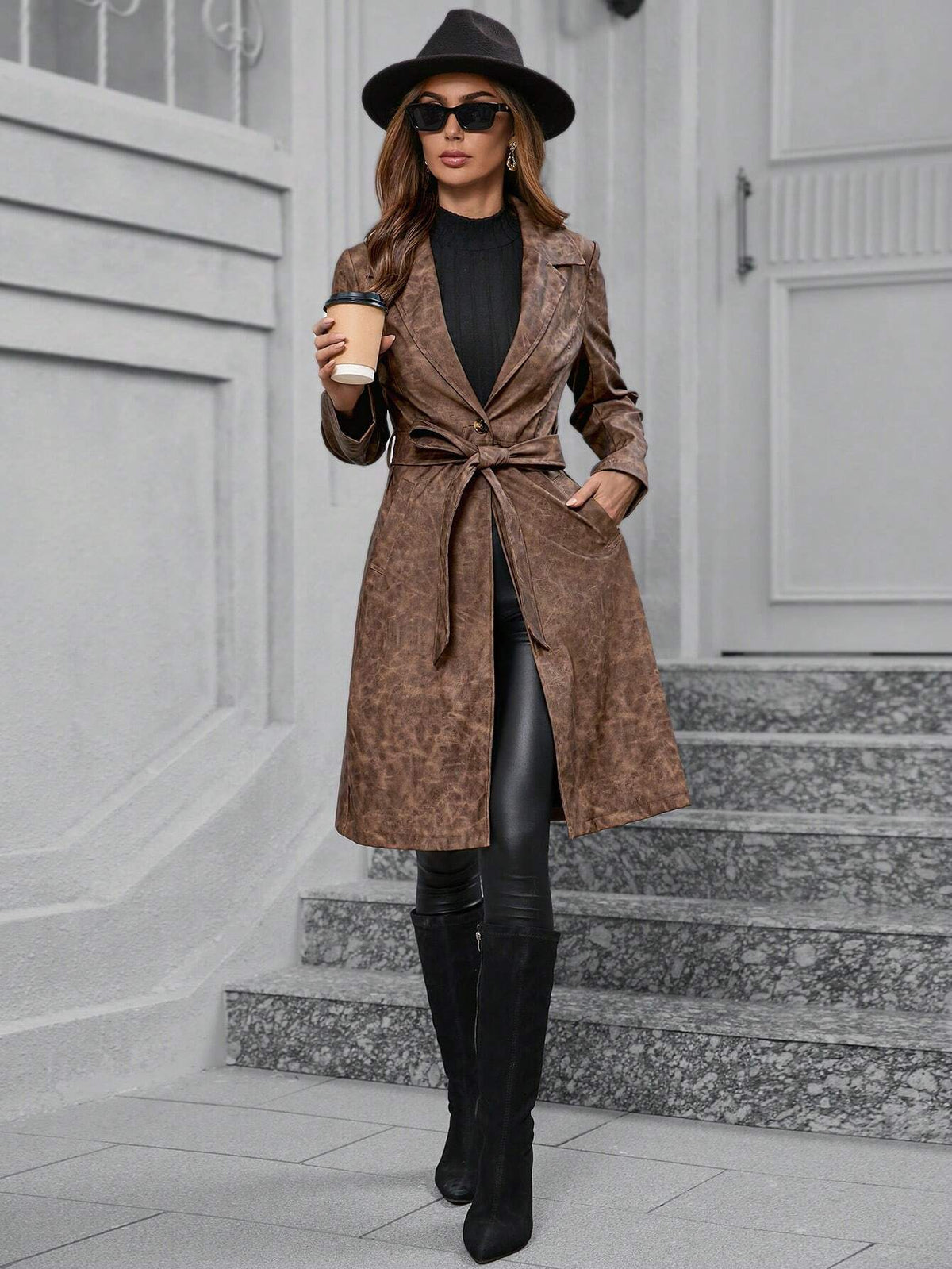 Cappotto elegante con bavero e maniche lunghe da donna per primavera e autunno