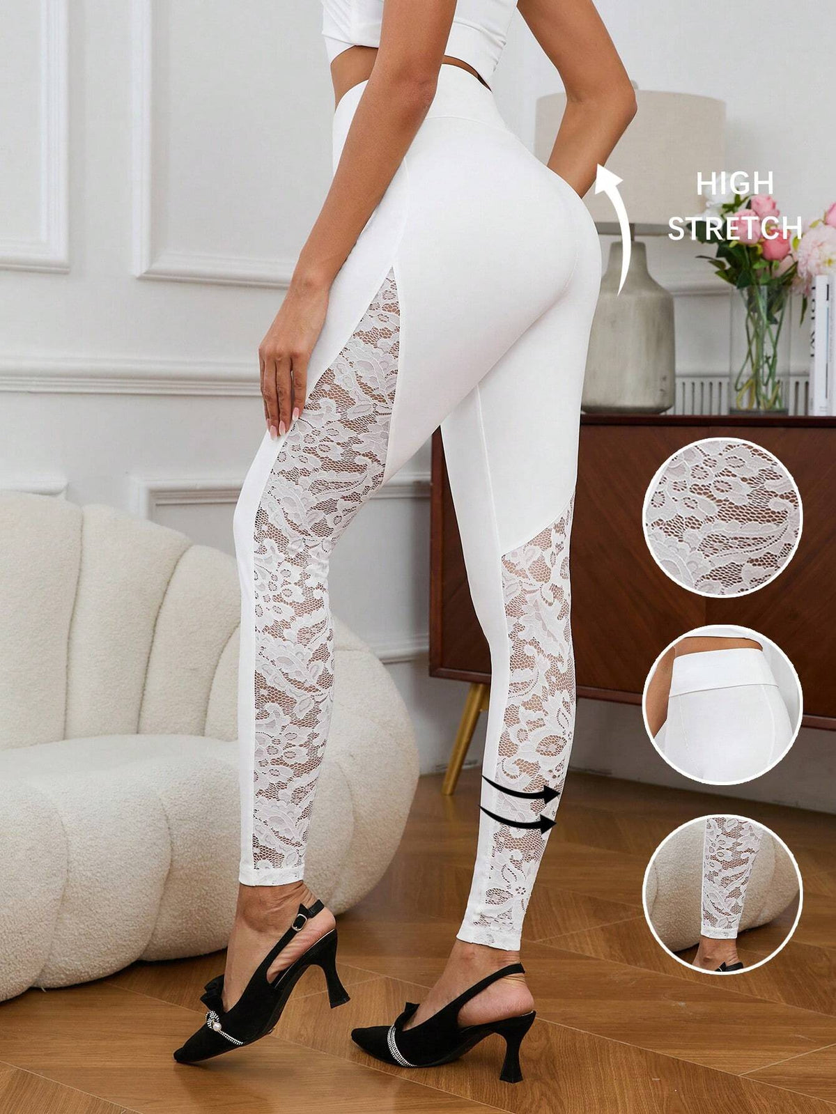 Leggings pannello di pizzo a contrasto