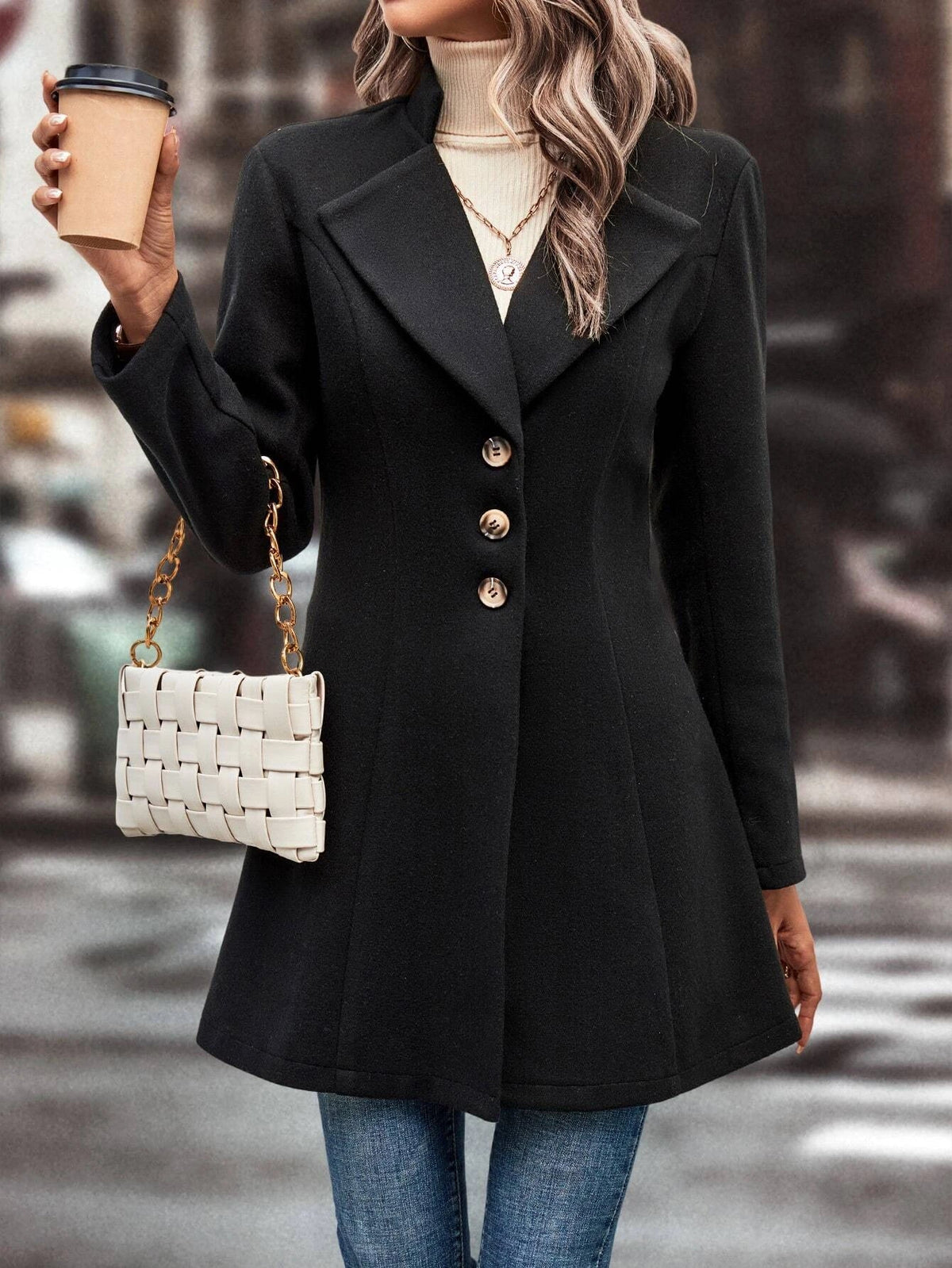 Cappotto In Lana Casual Colletto A Stelo Tinta Unita Per L'Autunno E L'Inverno