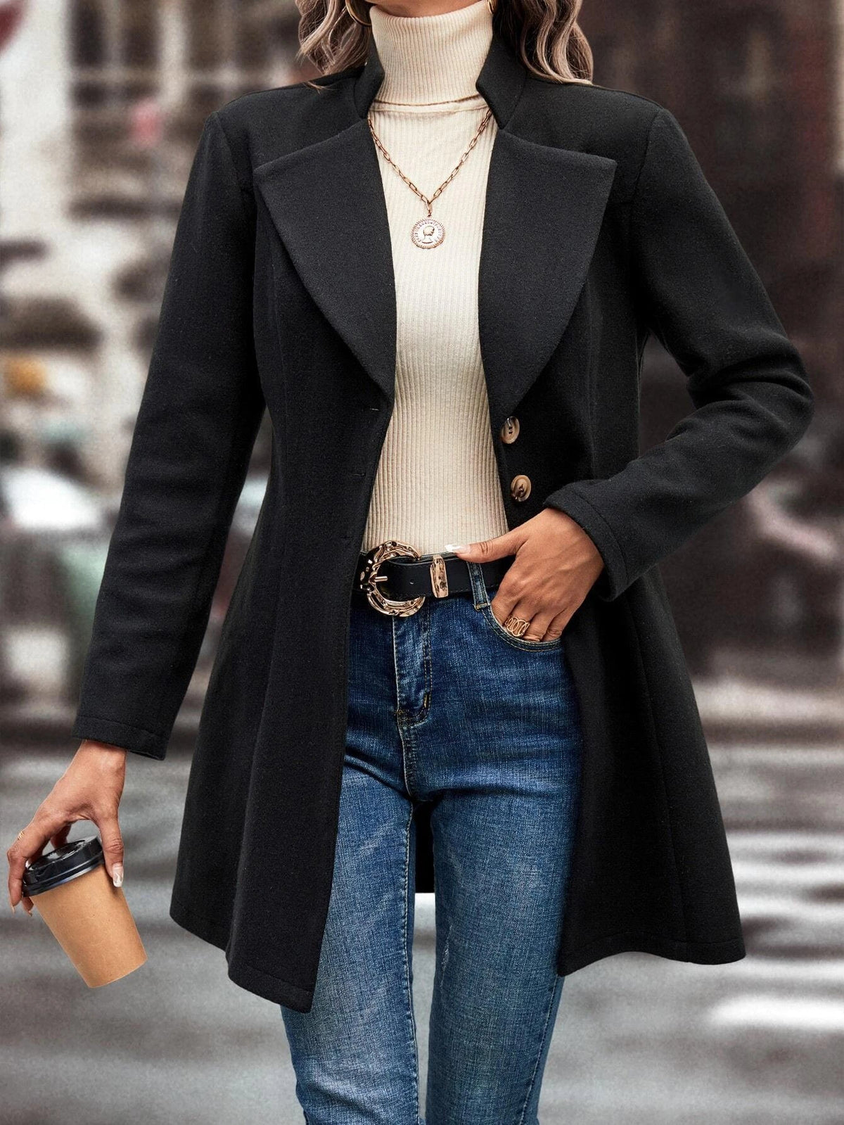 Cappotto In Lana Casual Colletto A Stelo Tinta Unita Per L'Autunno E L'Inverno