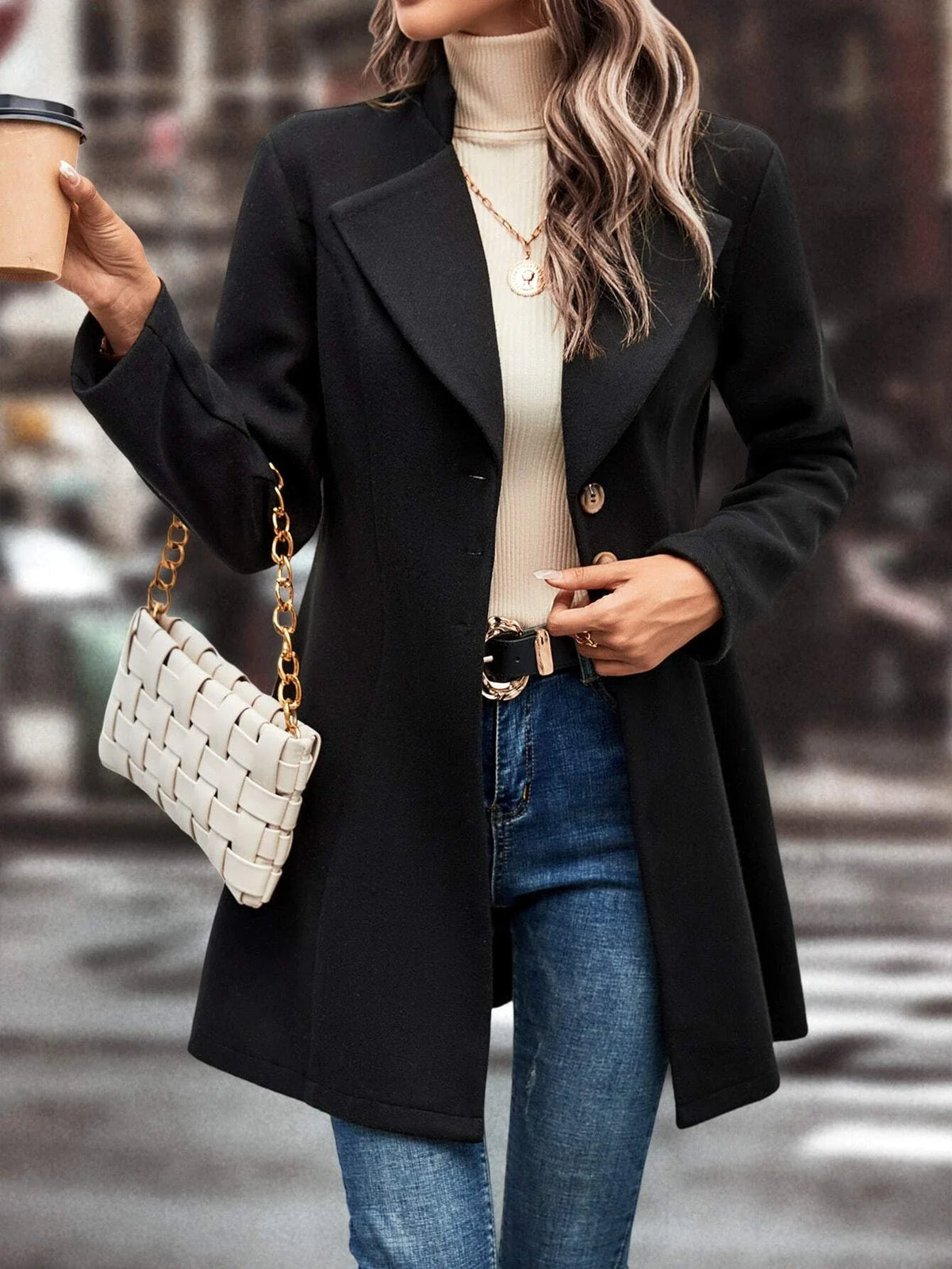 Cappotto In Lana Casual Colletto A Stelo Tinta Unita Per L'Autunno E L'Inverno
