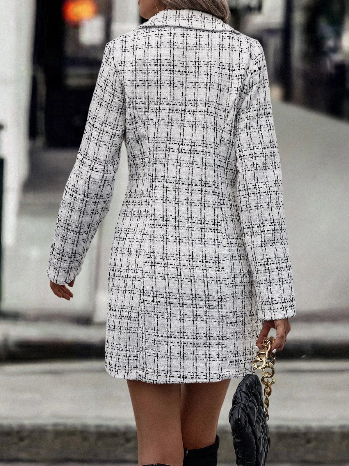 Soprabito motivo scozzese con doppio petto tweed