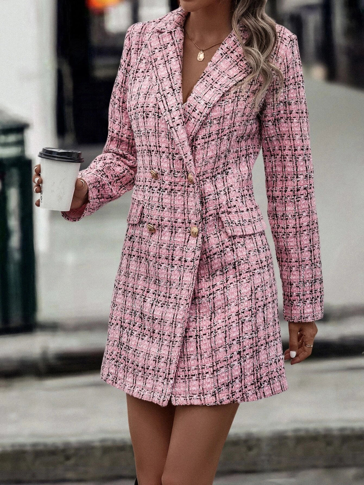 Soprabito motivo scozzese con doppio petto tweed