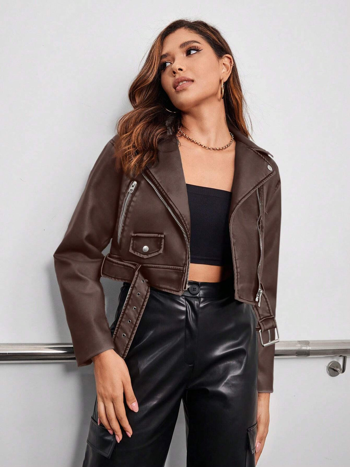 Giacca da moto con zip con cintura
