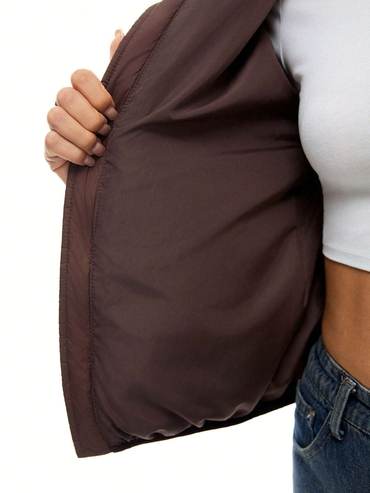 Giacca corta imbottita in piuma, monocolore, con collo alto, manica lunga, per uso casual, adatta per l'inverno, da donna