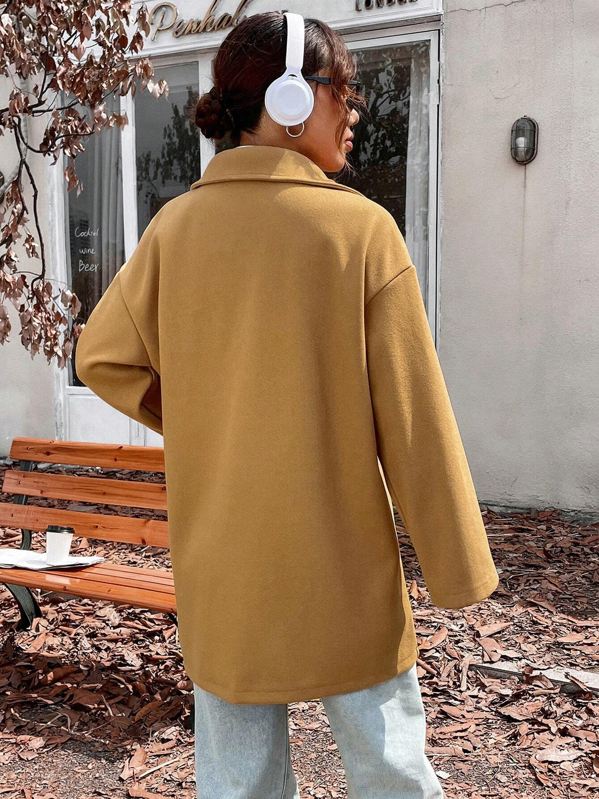 Cappotto In Lana Casual Colletto A Stelo Tinta Unita Per L'Autunno E L'Inverno