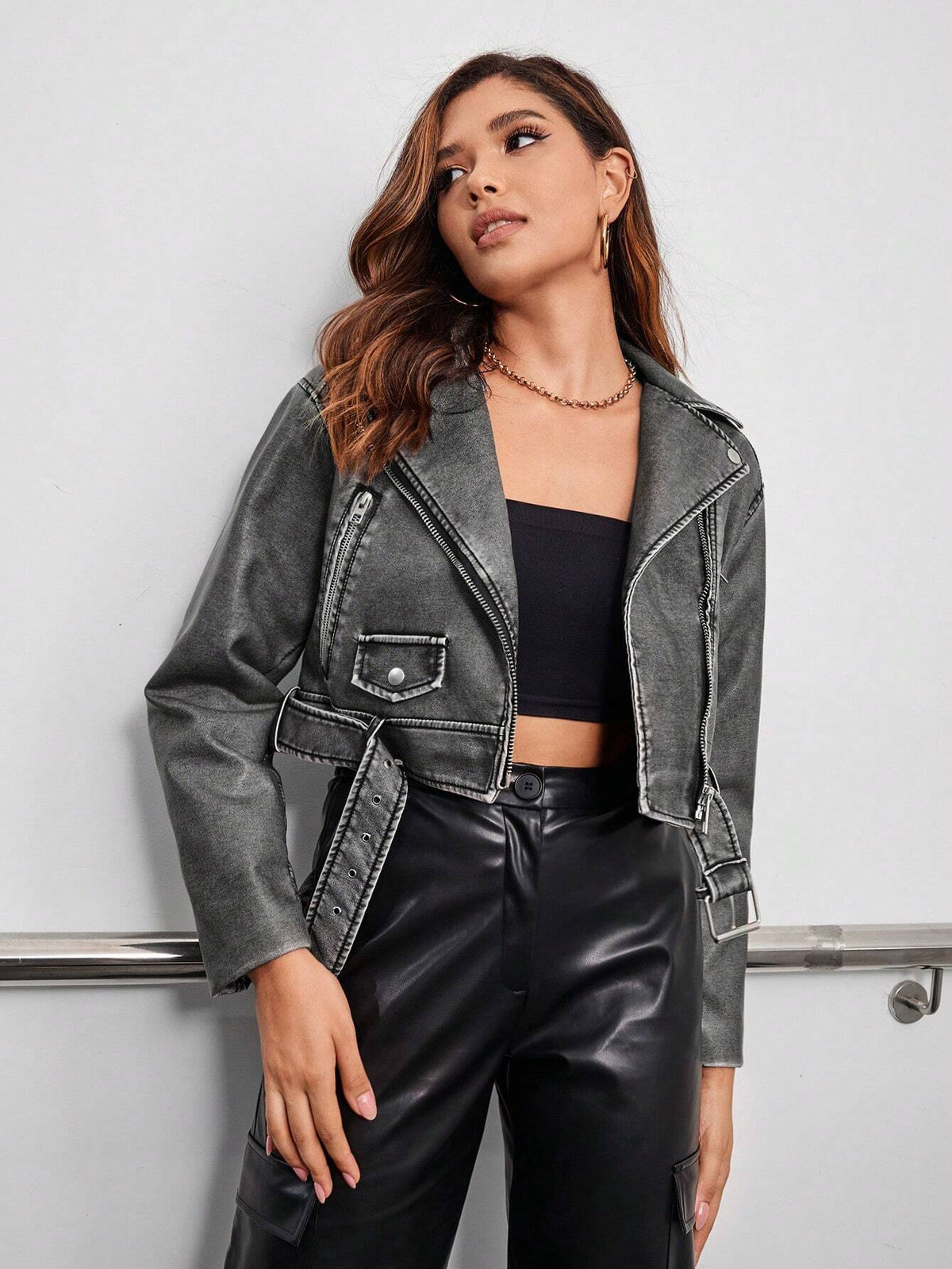 Giacca da moto con zip con cintura