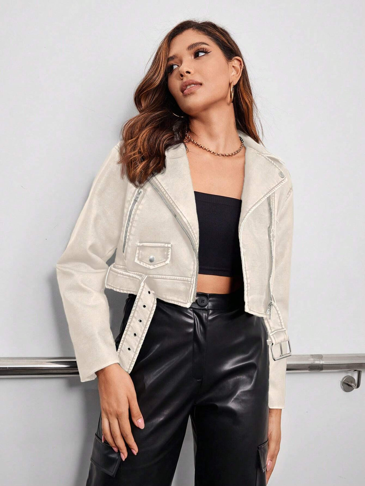 Giacca da moto con zip con cintura