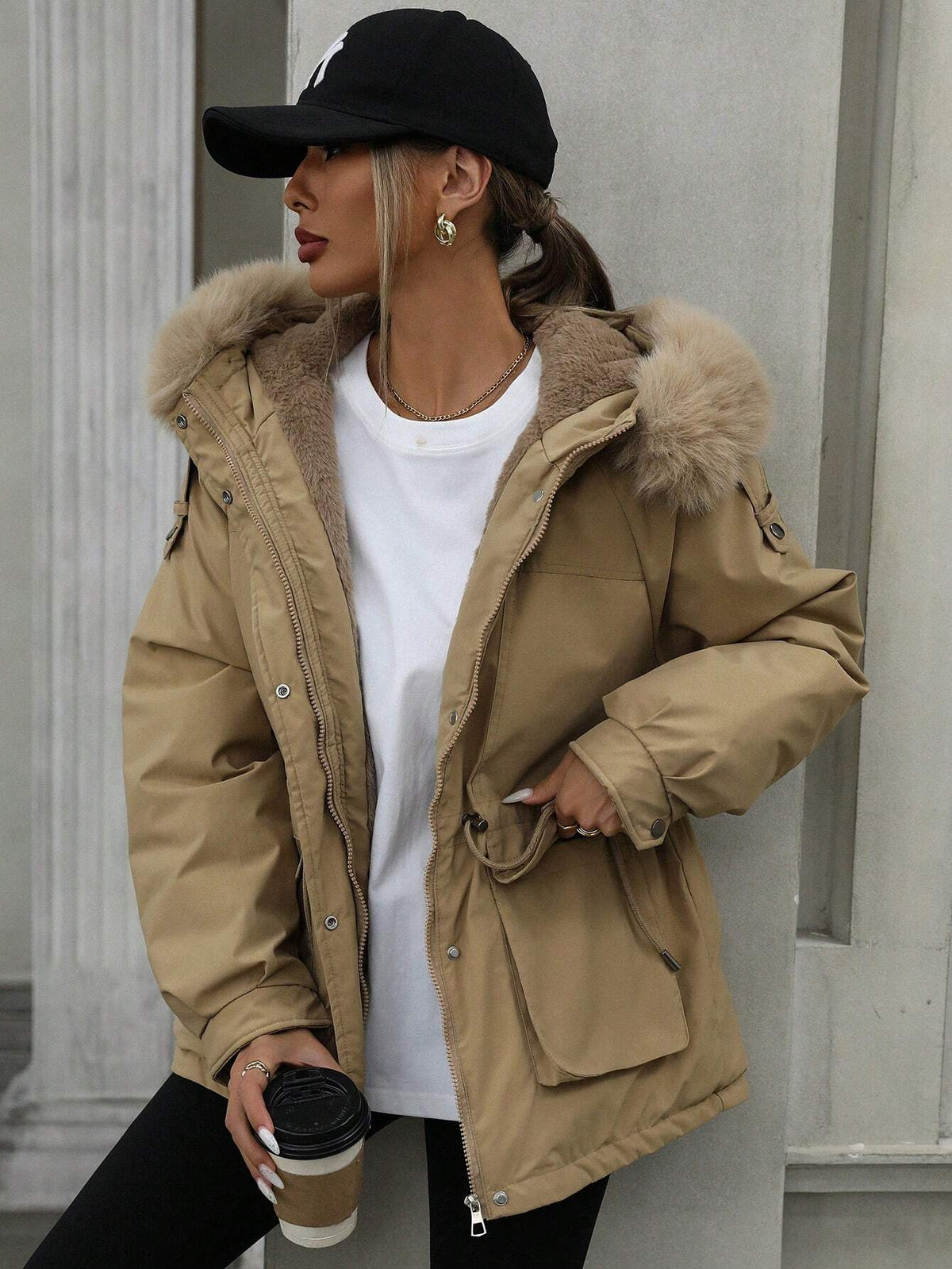 Parka con imbottitura oversize da donna, fodera in pile spesso, di media lunghezza, invernale
