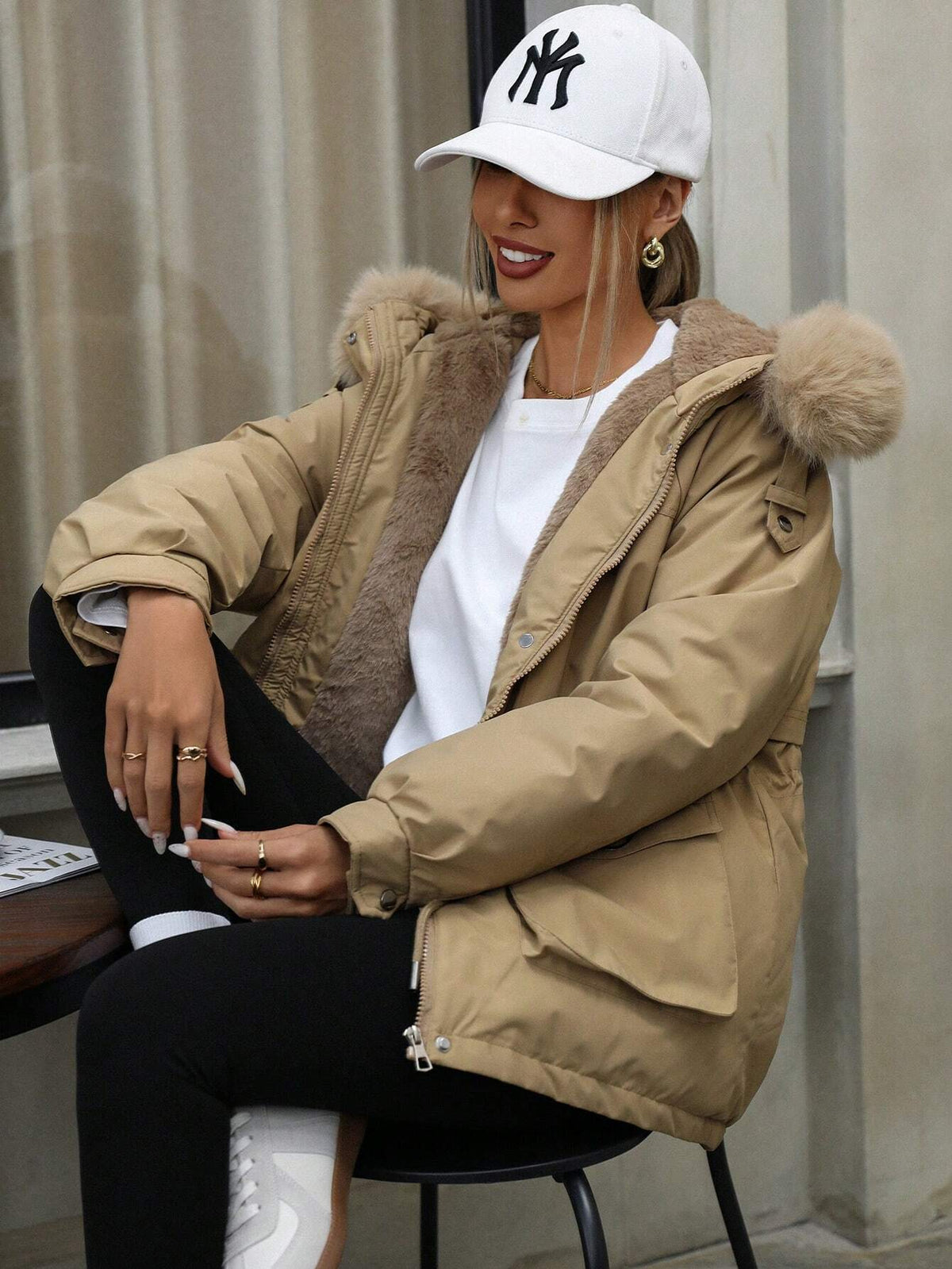 Parka con imbottitura oversize da donna, fodera in pile spesso, di media lunghezza, invernale