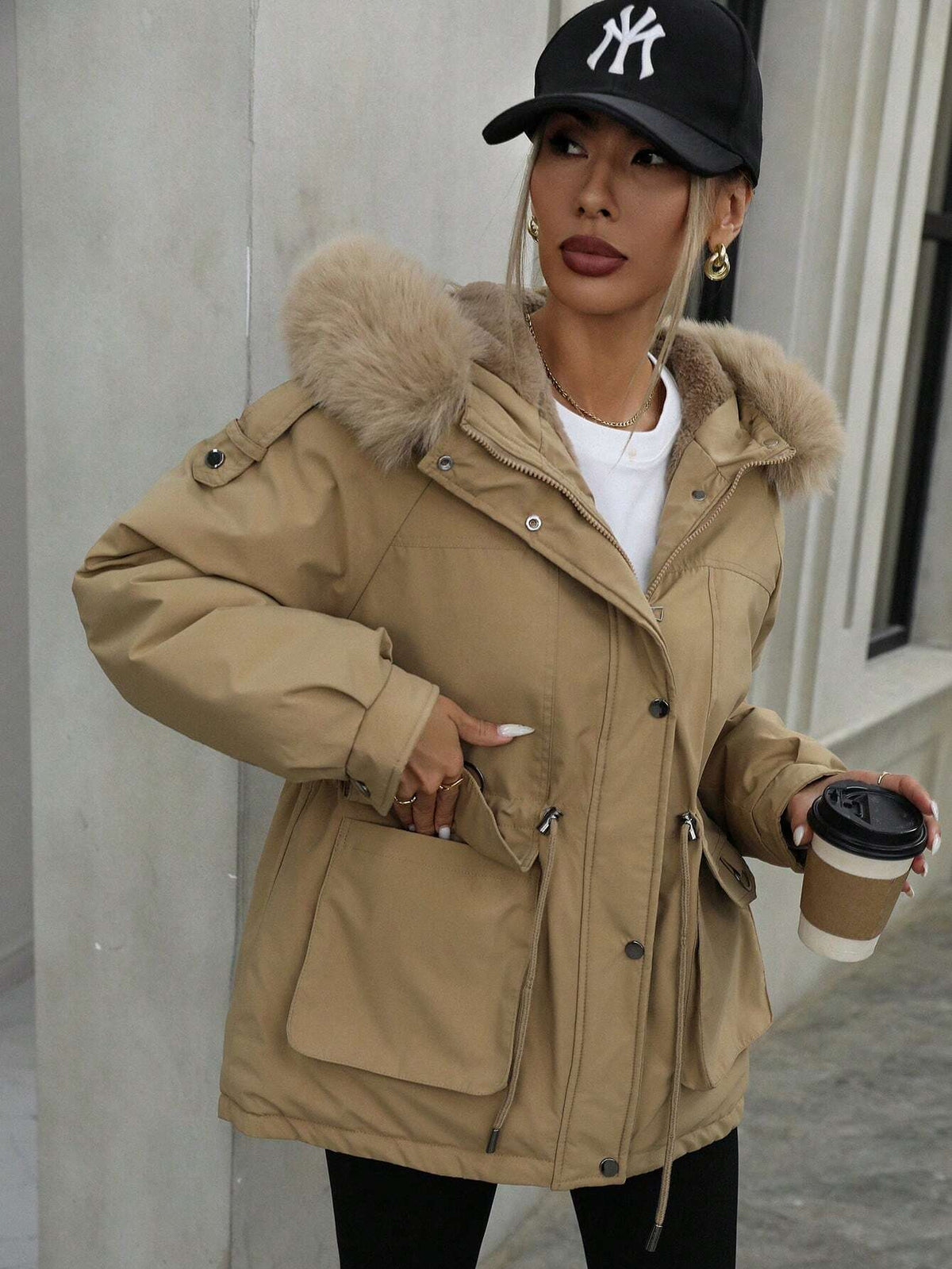 Parka con imbottitura oversize da donna, fodera in pile spesso, di media lunghezza, invernale