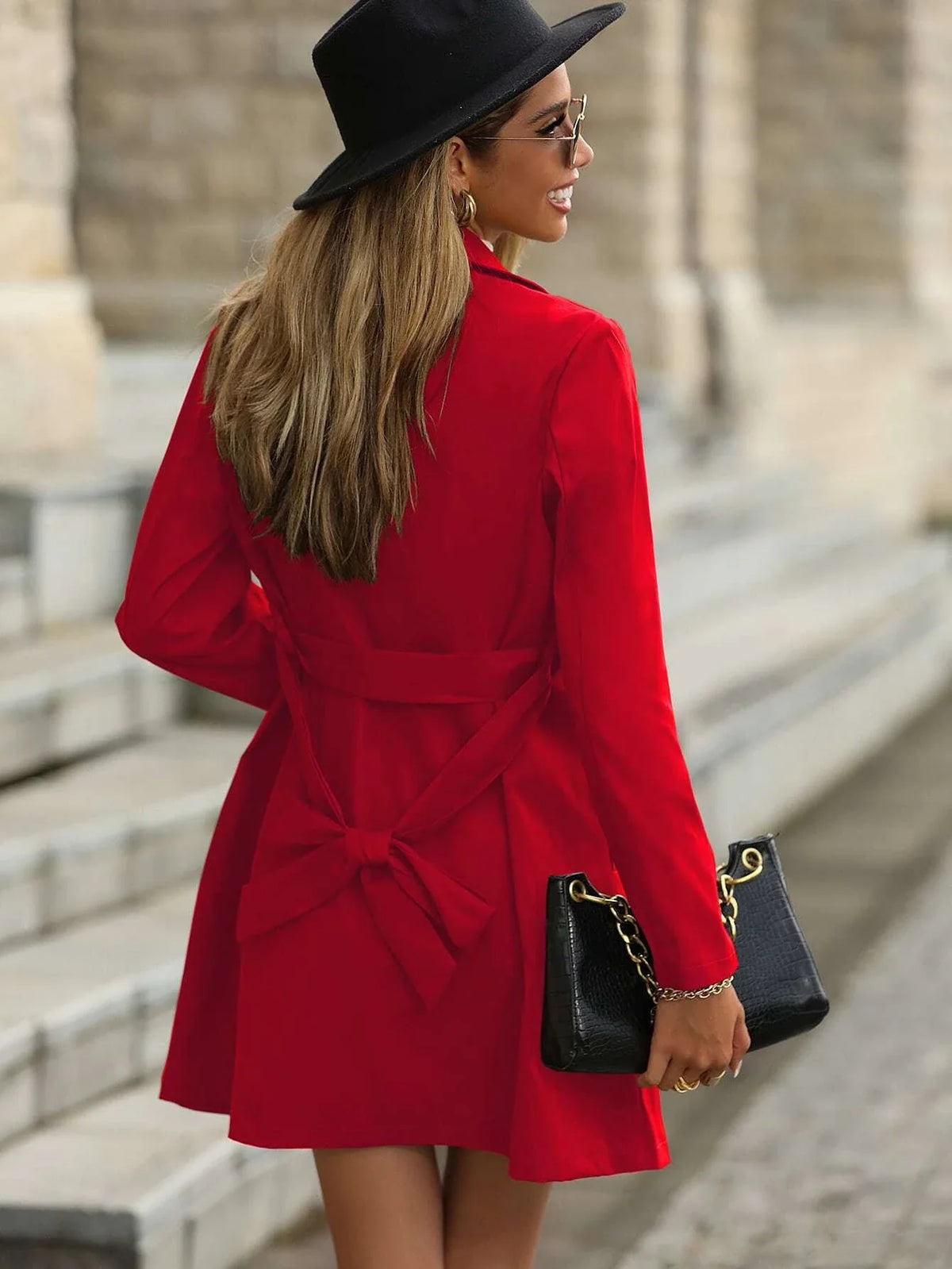 Trench coat casual con colletto alla coreana e chiusura doppiopetto, in tinta unita, adatto per primavera e autunno