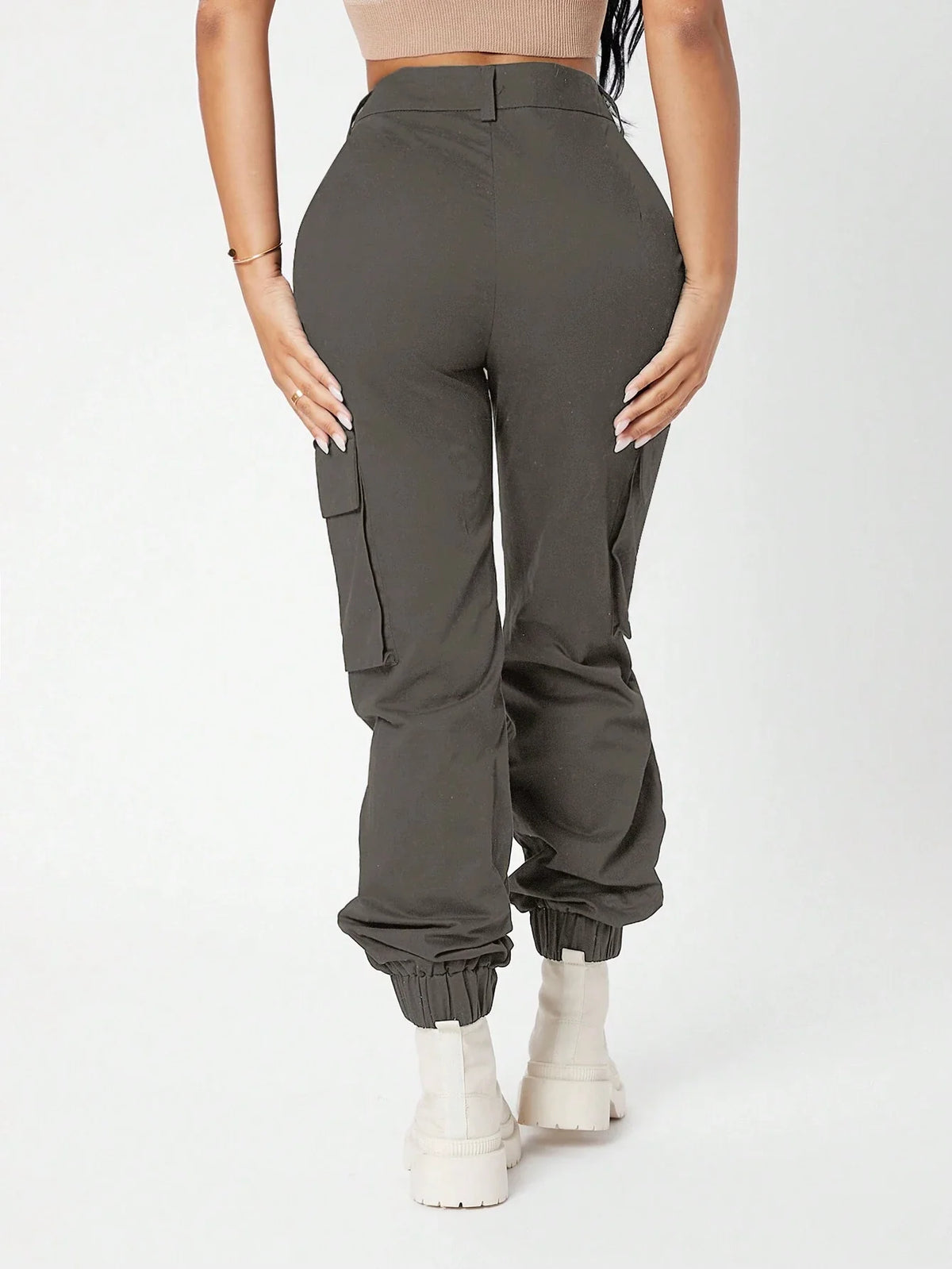 Pantaloni vita alta tasca laterale con patta