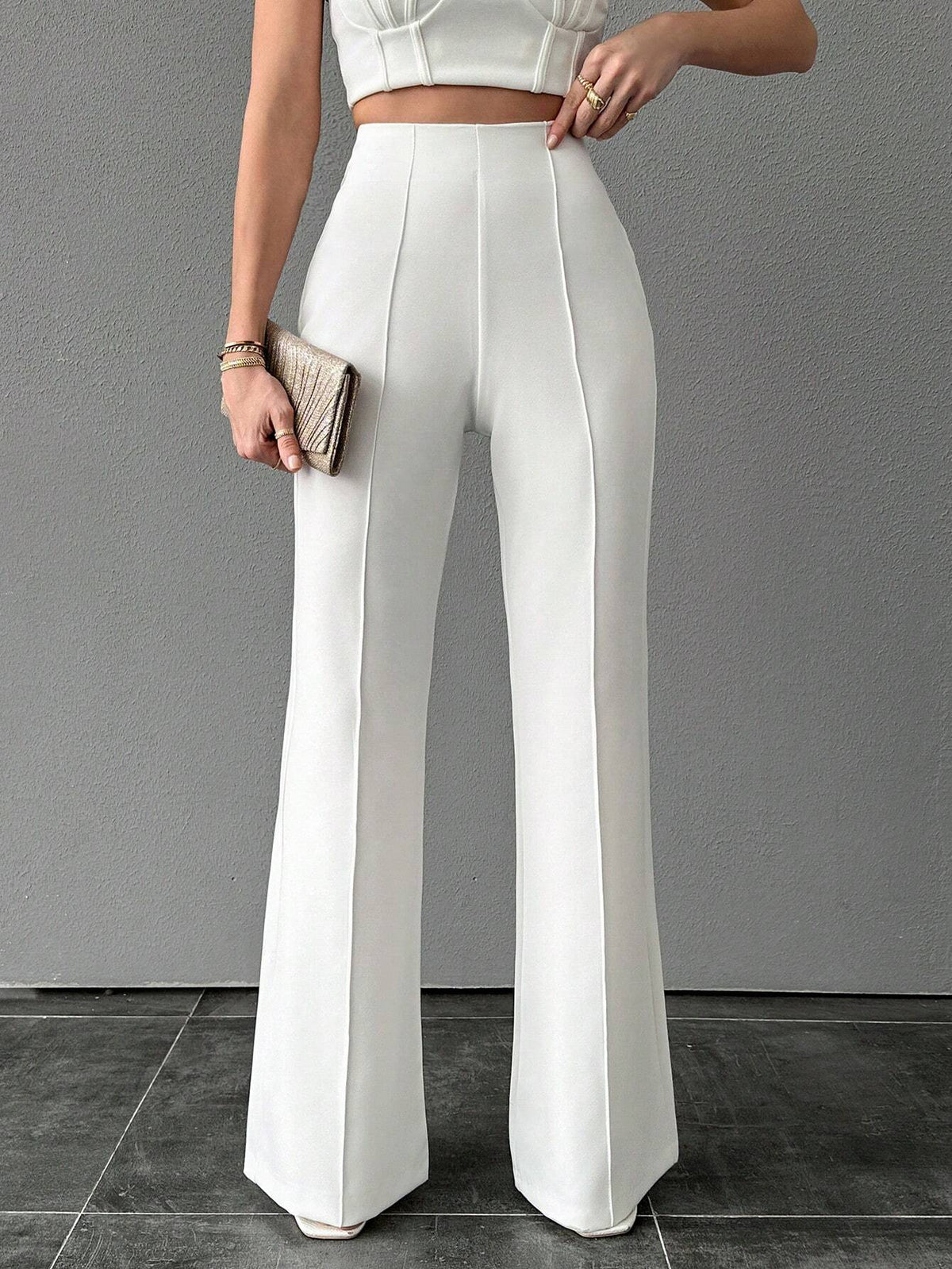 Pantalone A Palazzo A Vita Alta, Tinta Unita
