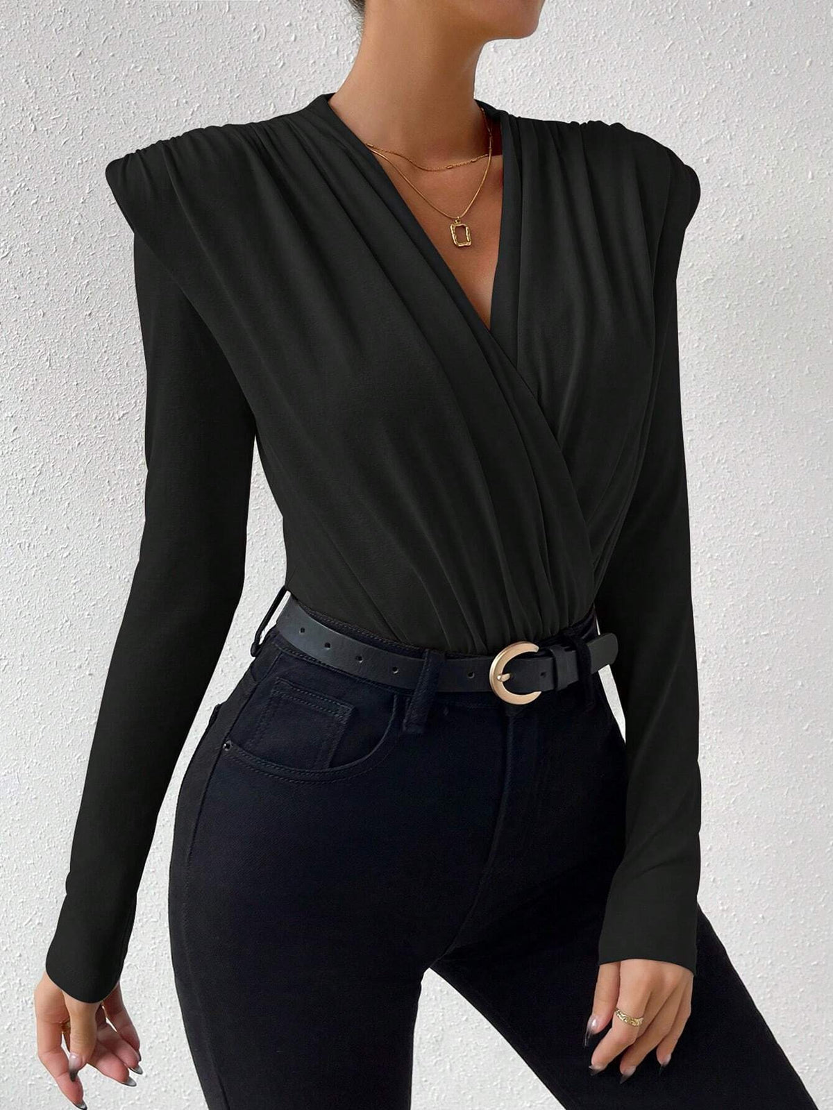 Maglia Alla Moda Tinta Unita Con Spalline Imbottite