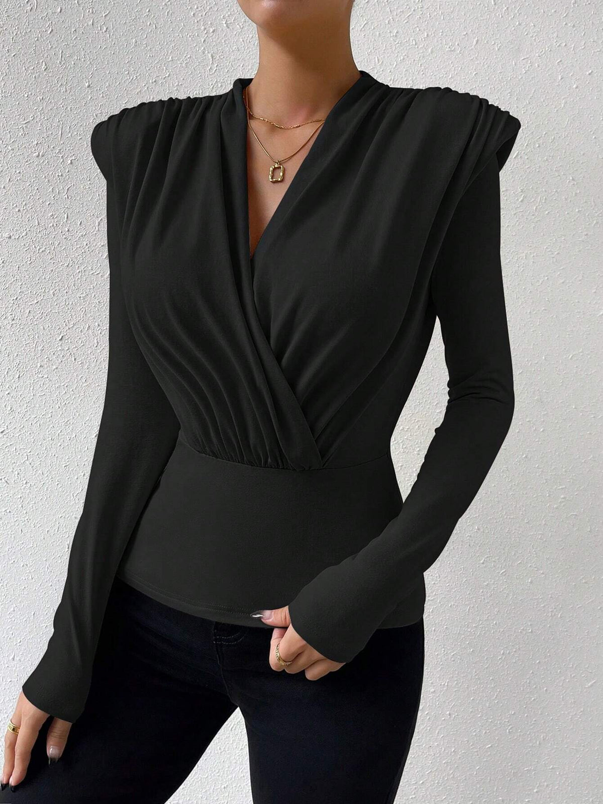 Maglia Alla Moda Tinta Unita Con Spalline Imbottite